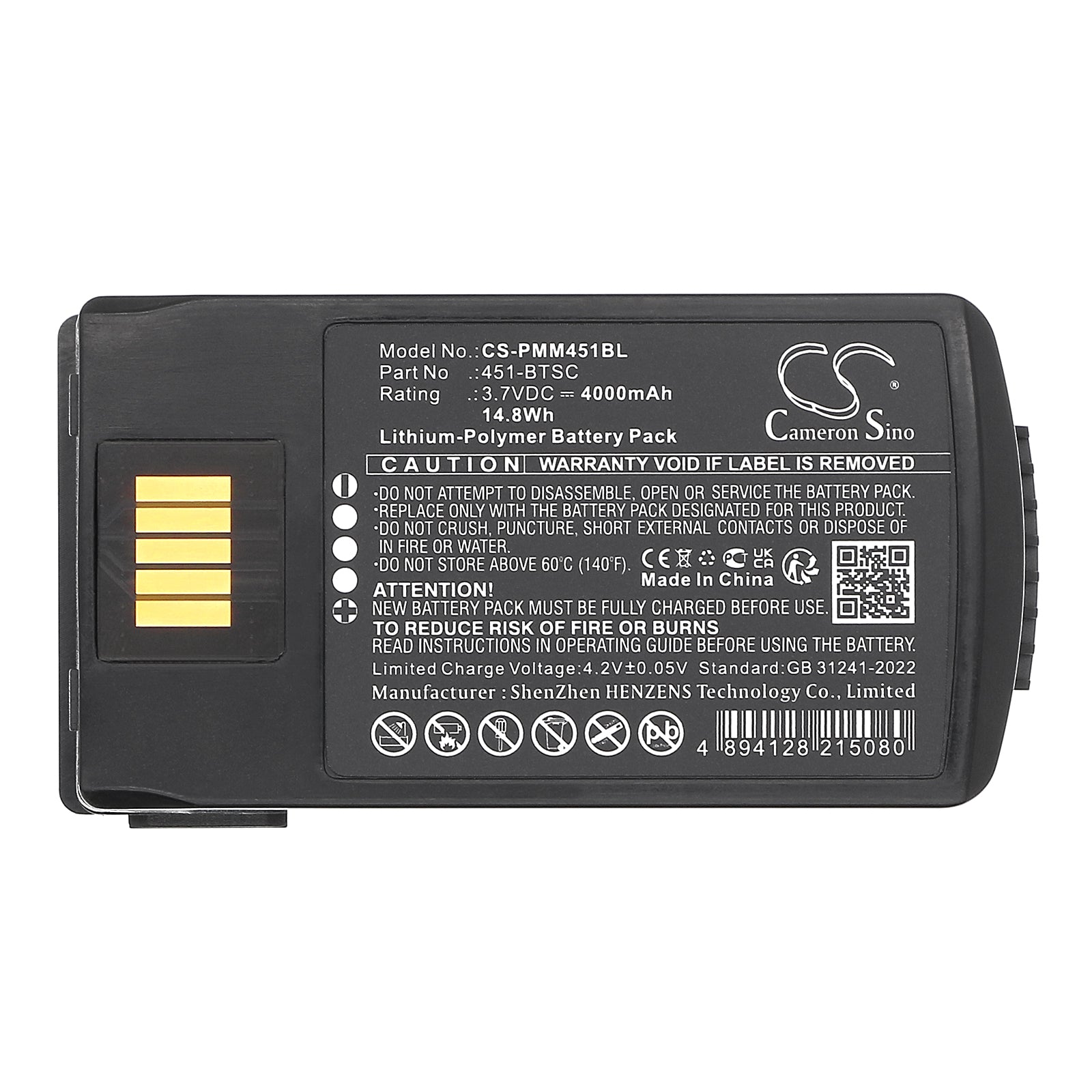 3.7V, Li-Polymer, 4000mAh, Battery fits Point Mobile PM451, PM452, 14.8Wh Barcode Scanner Cameron Sino Technology Limited
