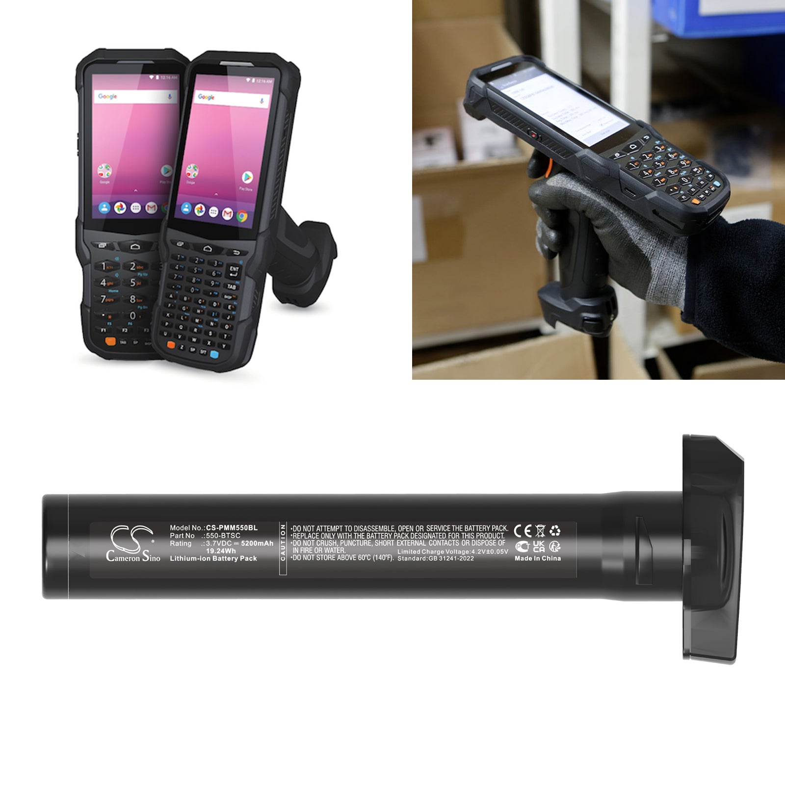 3.7V, Li-ion, 5200mAh, Battery fits Point Mobile PM550, 19.24Wh Barcode Scanner Cameron Sino Technology Limited