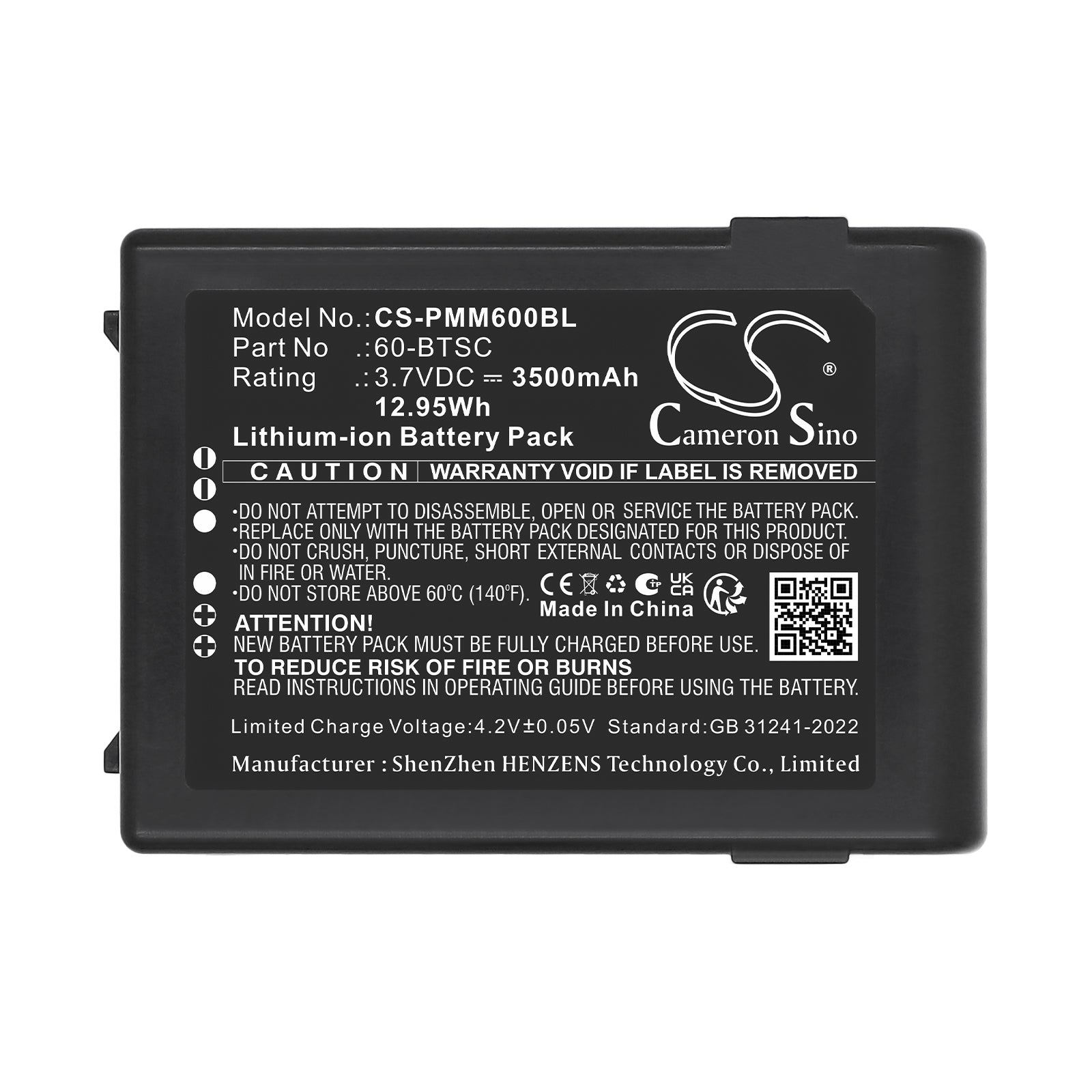 3.7V, Li-ion, 3500mAh, Battery fits Point Mobile PM60, 12.95Wh Barcode Scanner Cameron Sino Technology Limited