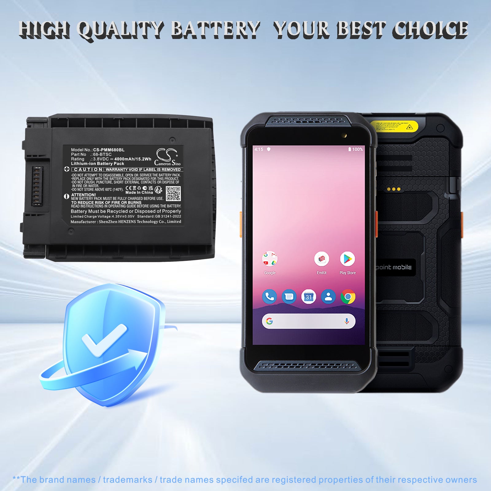 3.8V, Li-ion, 4000mAh, Battery fits Point Mobile PM86, 15.2Wh Barcode Scanner Cameron Sino Technology Limited