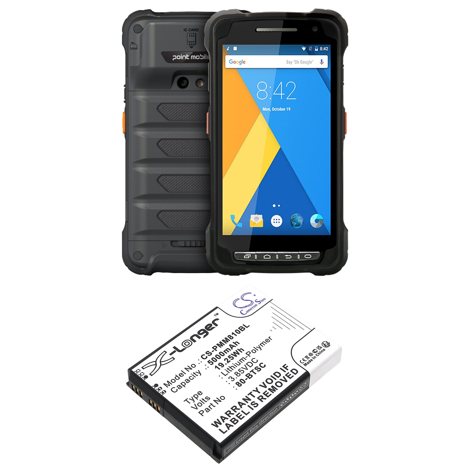 3.85V, Li-Polymer, 5000mAh, Battery fits Point Mobile PM80, 19.25Wh Barcode Scanner Cameron Sino Technology Limited