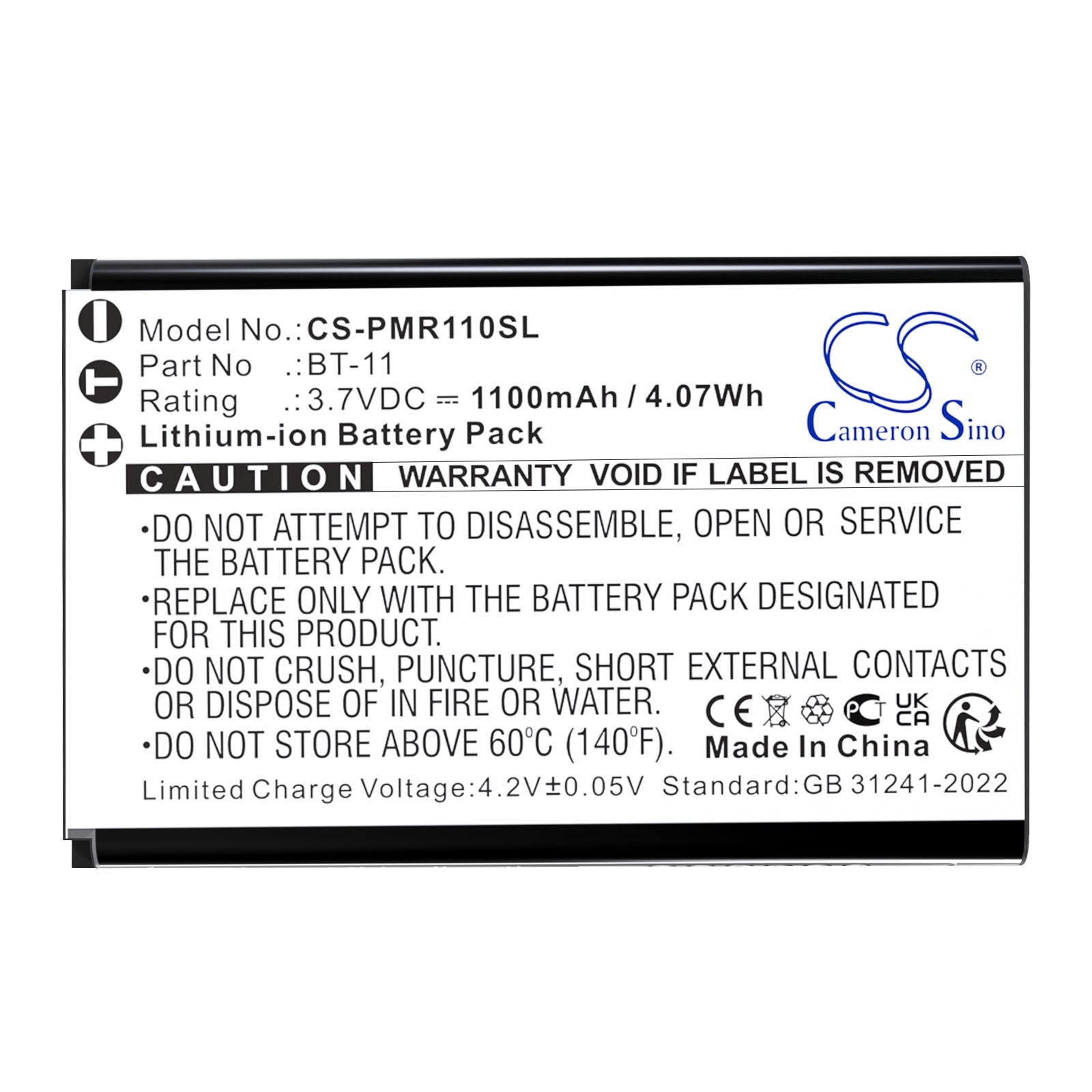 3.7V, Li-ion, 1100mAh, Battery fits Pliant MicroCom M 900MHz, MicroCom M Beltpacks, 4.07Wh Speaker Cameron Sino Technology Limited