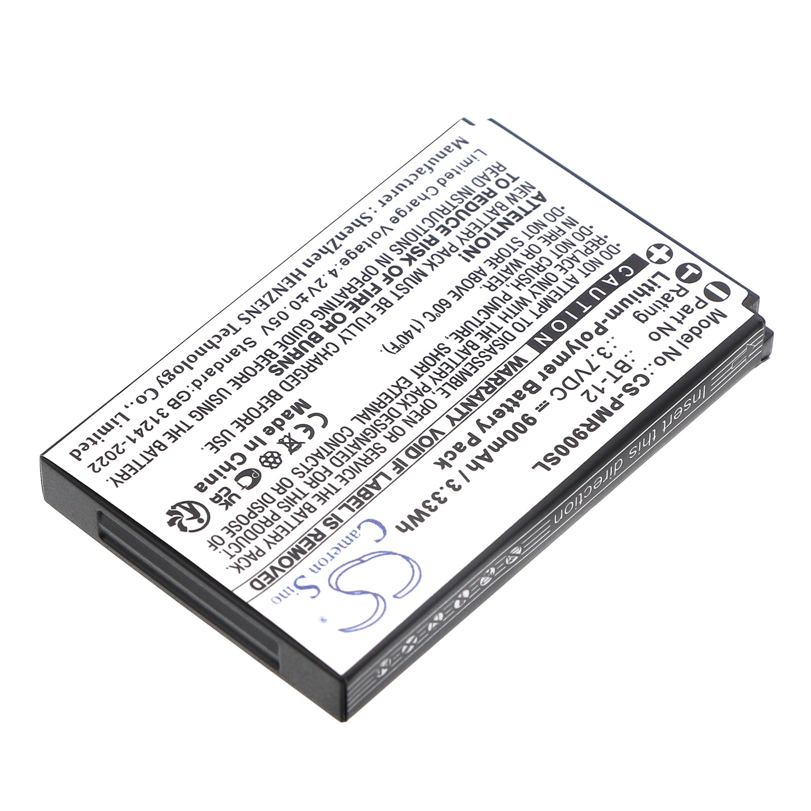 3.7V, Li-Polymer, 900mAh, Battery fits Pliant MicroCom XR, MicroCom XR900 all-in-one headset, 3.33Wh Speaker Cameron Sino Technology Limited