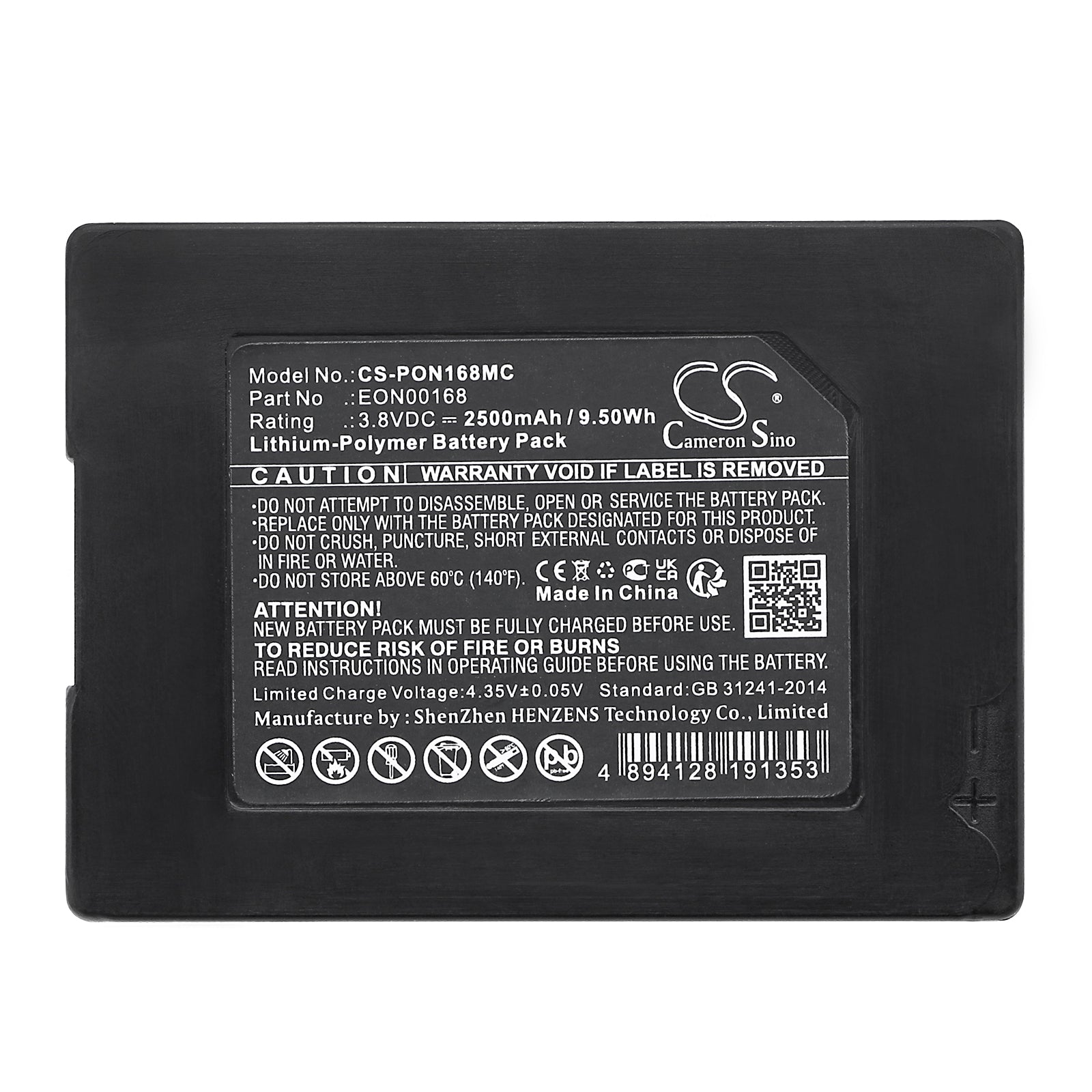 Li-Polymer, Body Camera Battery fits Pyle Ppbcm16, Ppbcm18, 3.8V, 2500mAh Body Camera Cameron Sino Technology Limited