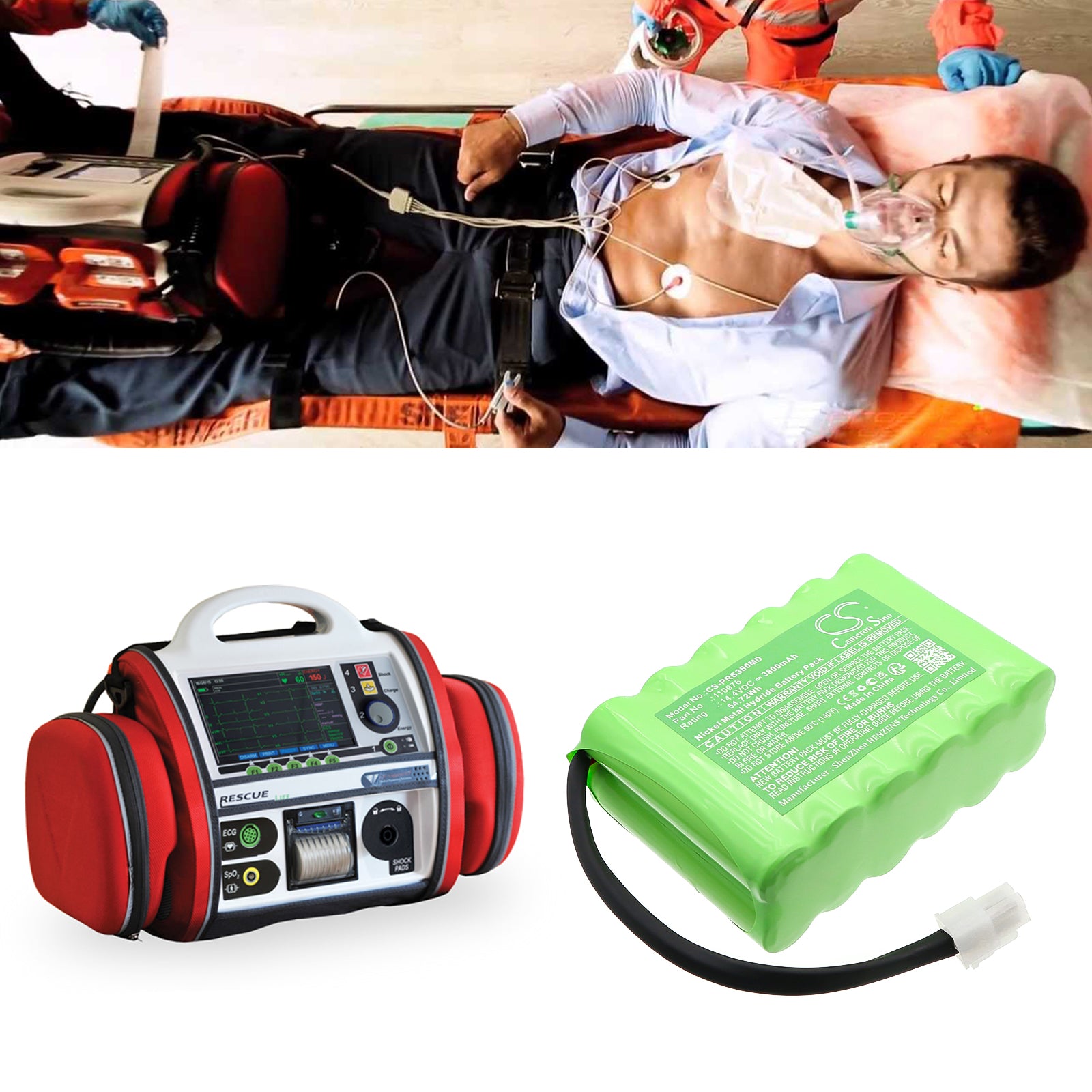 14.4V, Ni-MH, 3800mAh, Battery fits Progetti defibrillator Rescue Life, defibrillator Rescue Life 38, 54.72Wh Medical Cameron Sino Technology Limited