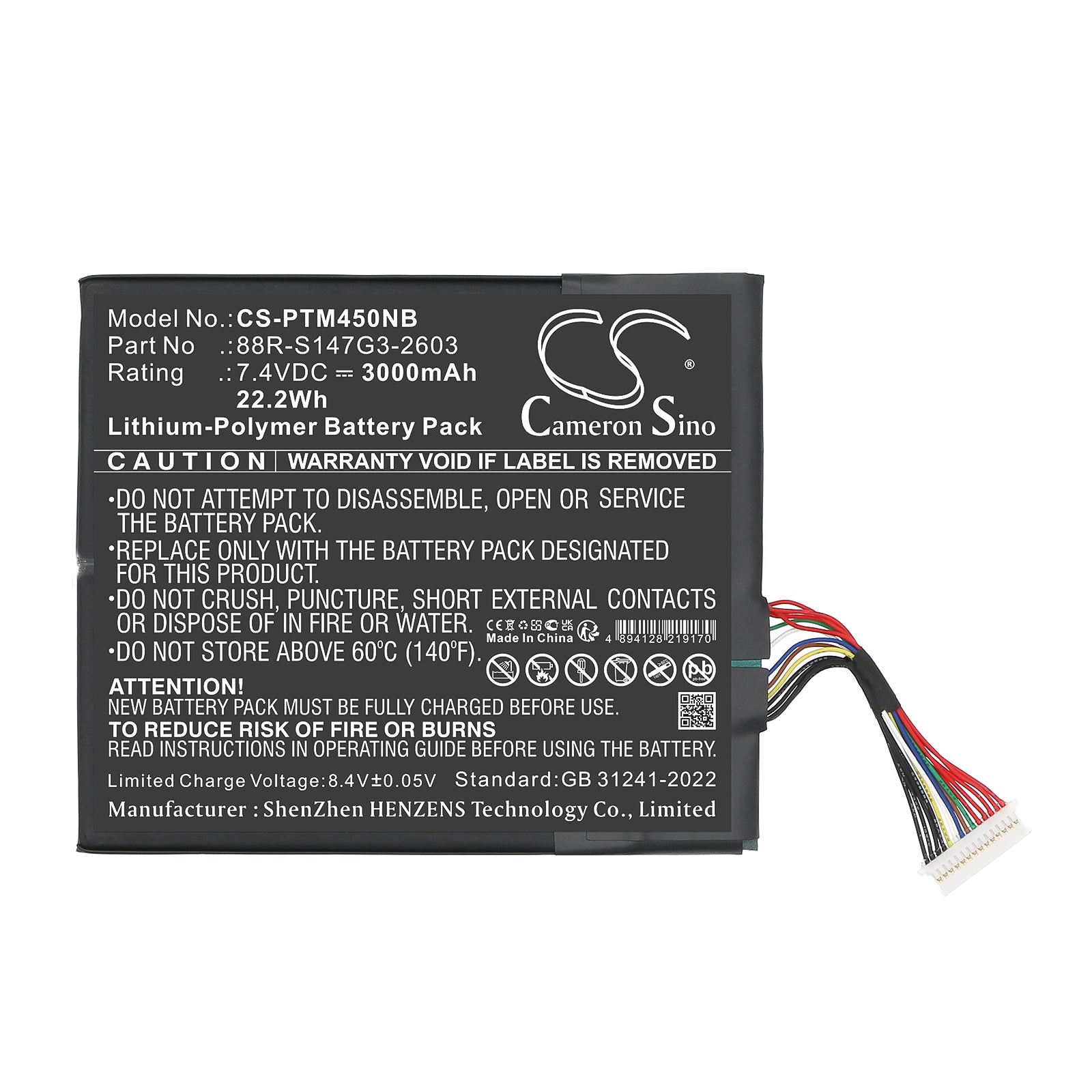 7.4V, Li-Polymer, 3000mAh, Battery fits Positivo Master N40i, Motion C432a, 22.2Wh Notebook, Laptop Cameron Sino Technology Limited