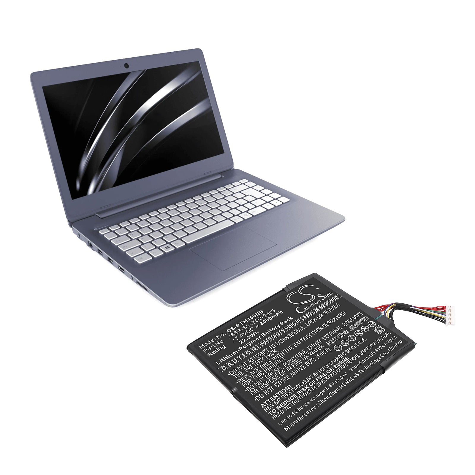 7.4V, Li-Polymer, 3000mAh, Battery fits Positivo Master N40i, Motion C432a, 22.2Wh Notebook, Laptop Cameron Sino Technology Limited