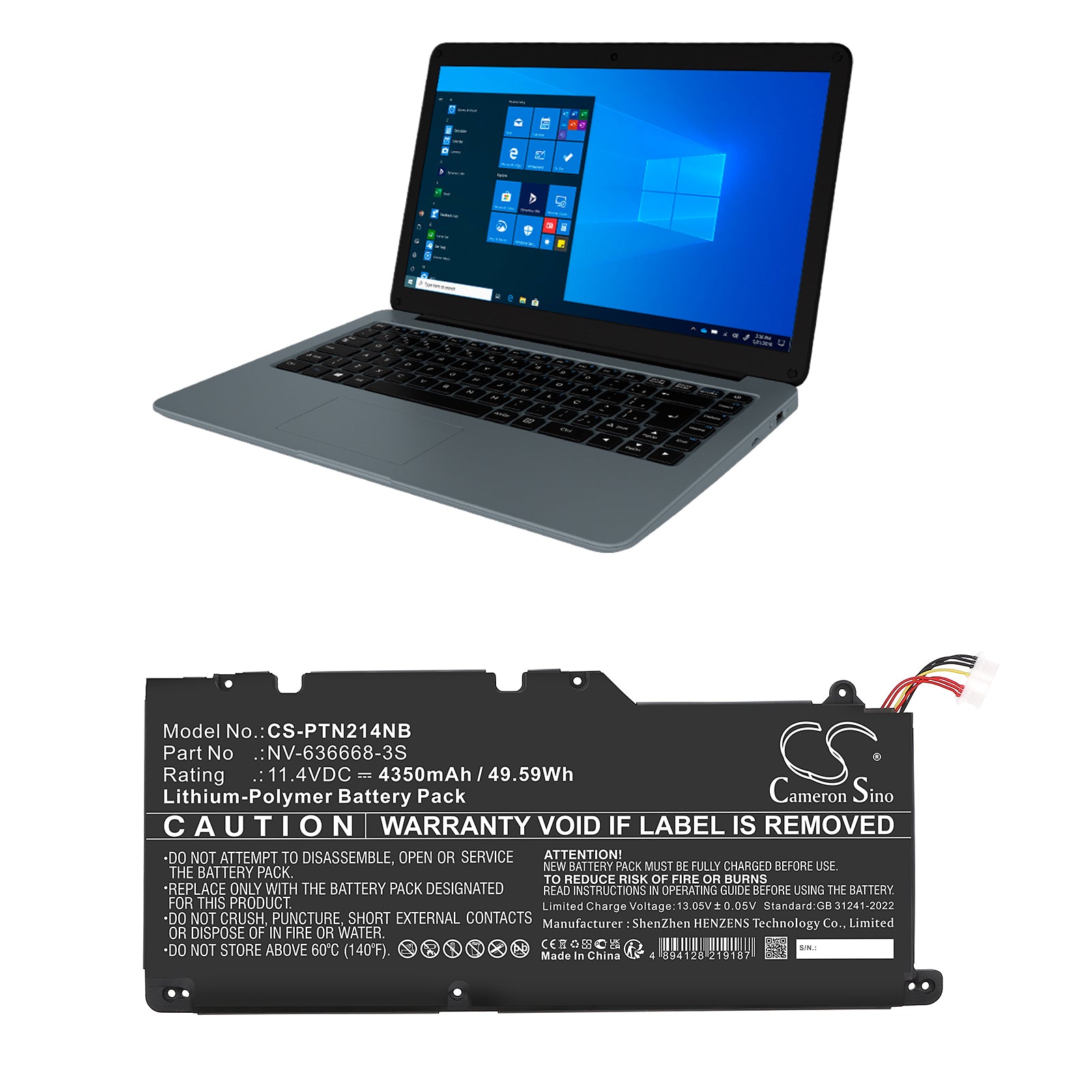 11.4V, Li-Polymer, 4350mAh, Battery fits Positivo Master N2140, 49.59Wh Notebook, Laptop Cameron Sino Technology Limited