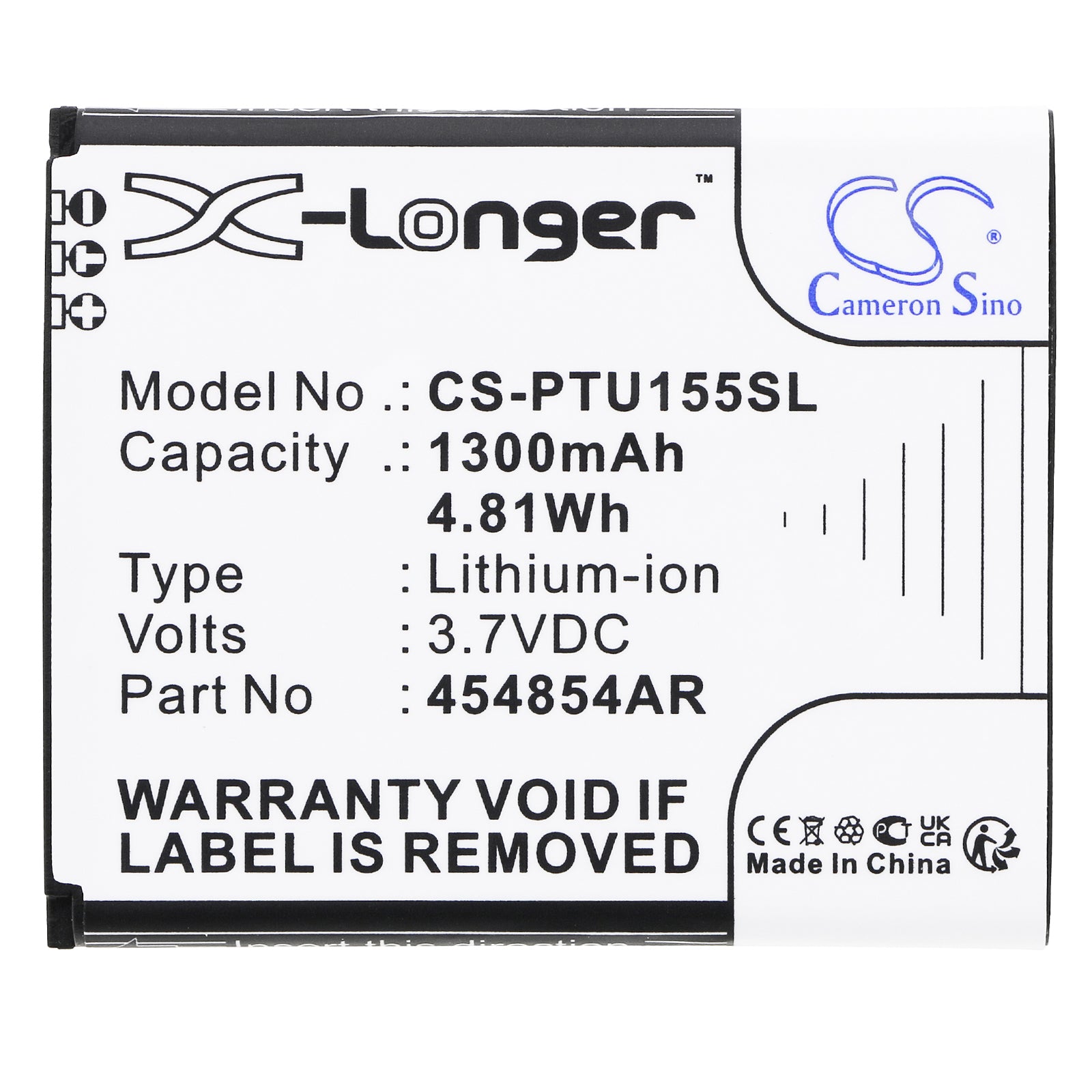 Li-ion, Mobile, SmartPhone Battery fits Panasonic Kx-tu150, Kx-tu150exr, 3.7V, 1300mAh Mobile, SmartPhone Cameron Sino Technology Limited