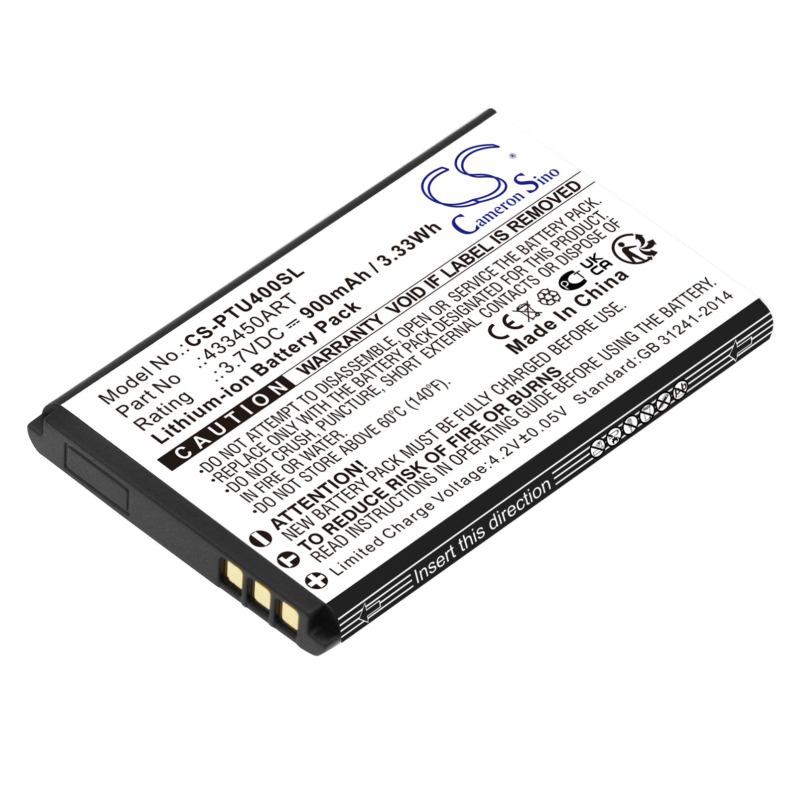 Li-ion, Mobile, SmartPhone Battery fits Panasonic Kx-tu400, Kx-tu400 Exrm, 3.7V, 900mAh Mobile, SmartPhone Cameron Sino Technology Limited