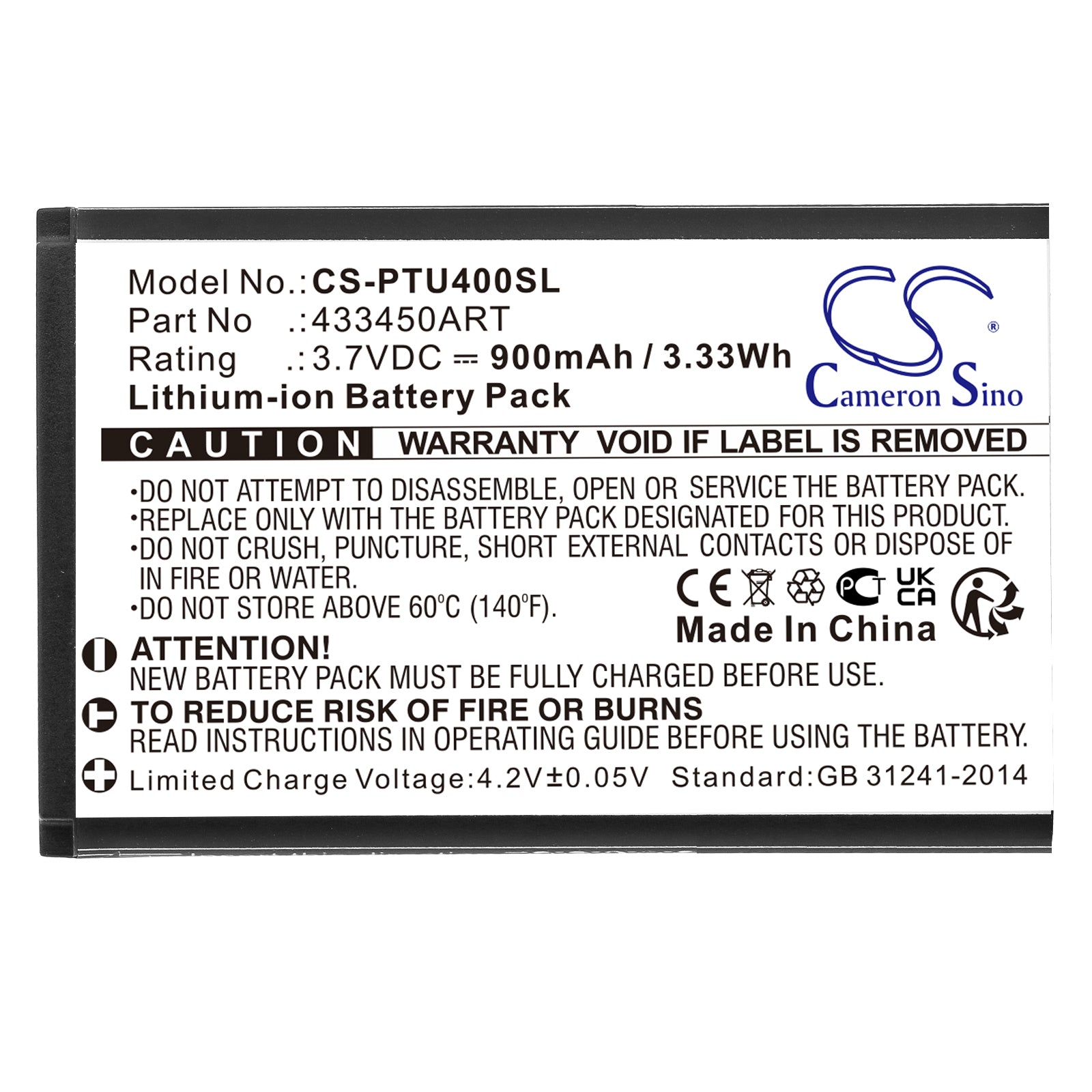 Li-ion, Mobile, SmartPhone Battery fits Panasonic Kx-tu400, Kx-tu400 Exrm, 3.7V, 900mAh Mobile, SmartPhone Cameron Sino Technology Limited