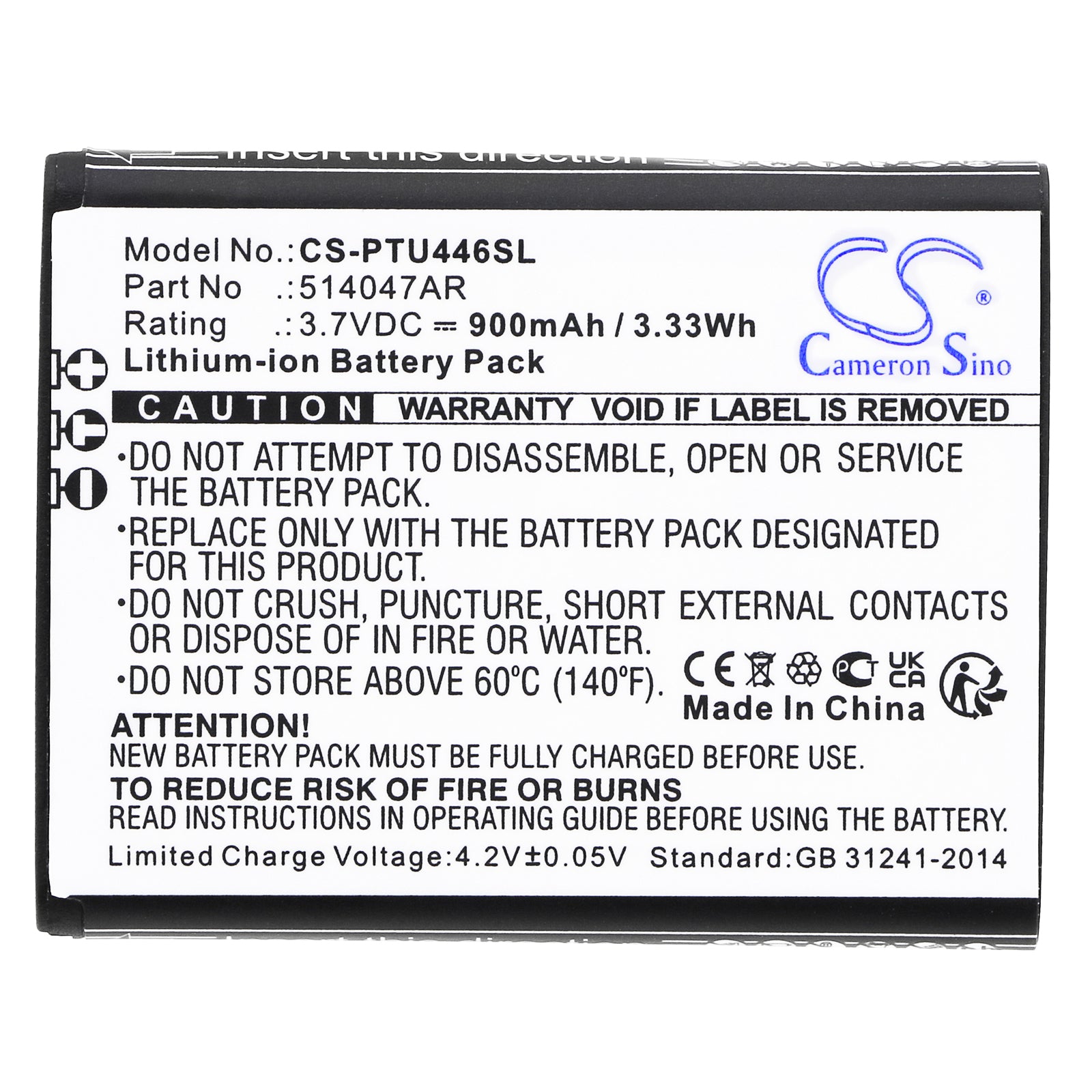 Li-ion, Mobile, SmartPhone Battery fits Panasonic Kx-tu446, Kx-tu446/4, 3.7V, 900mAh Mobile, SmartPhone Cameron Sino Technology Limited