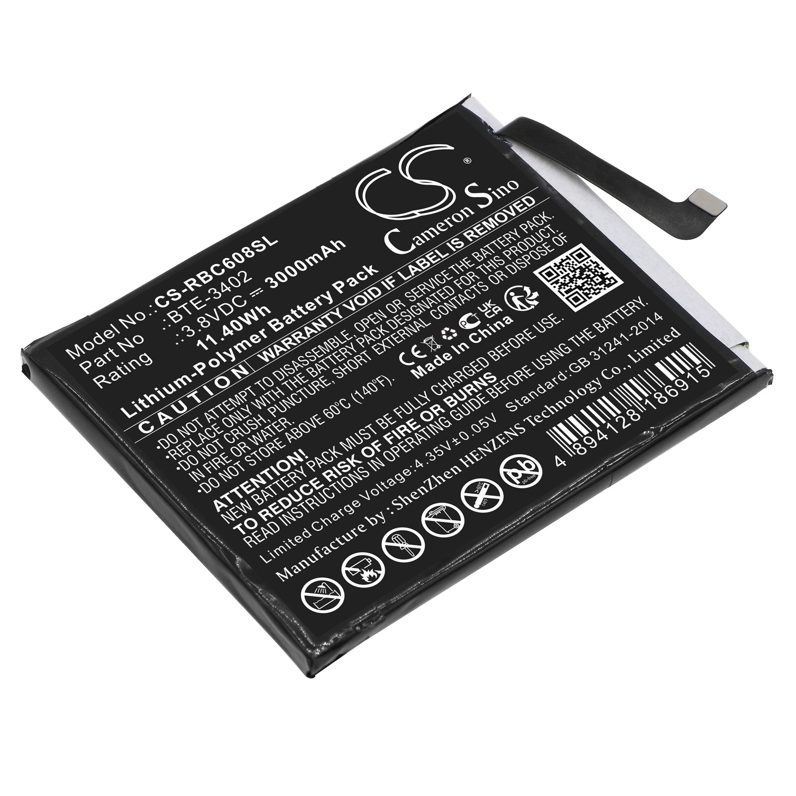 Li-Polymer, Mobile, SmartPhone Battery fits Orbic Joy, Orb608lbvzpp, 3.8V, 3000mAh Mobile, SmartPhone Cameron Sino Technology Limited