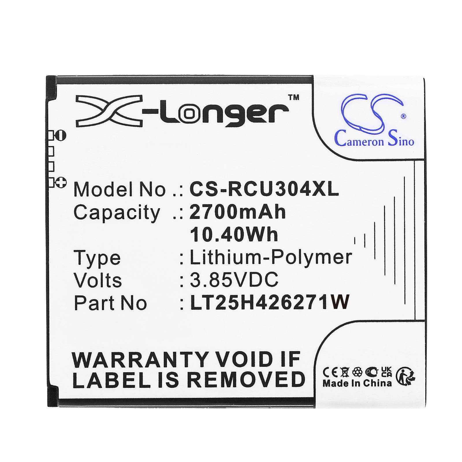Li-Polymer, Mobile, SmartPhone Battery fits Blu B100dl, View 1, 3.85V, 2700mAh Mobile, SmartPhone Cameron Sino Technology Limited