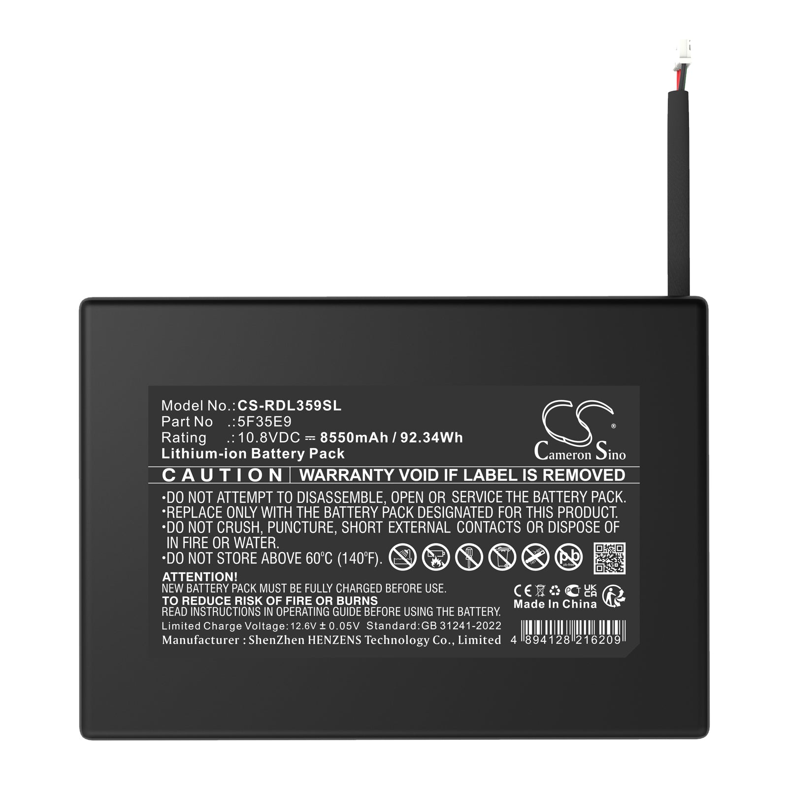 10.8V, Li-ion, 8550mAh, Battery fits Ring Ring power pack, 92.34Wh Home Security Camera Cameron Sino Technology Limited