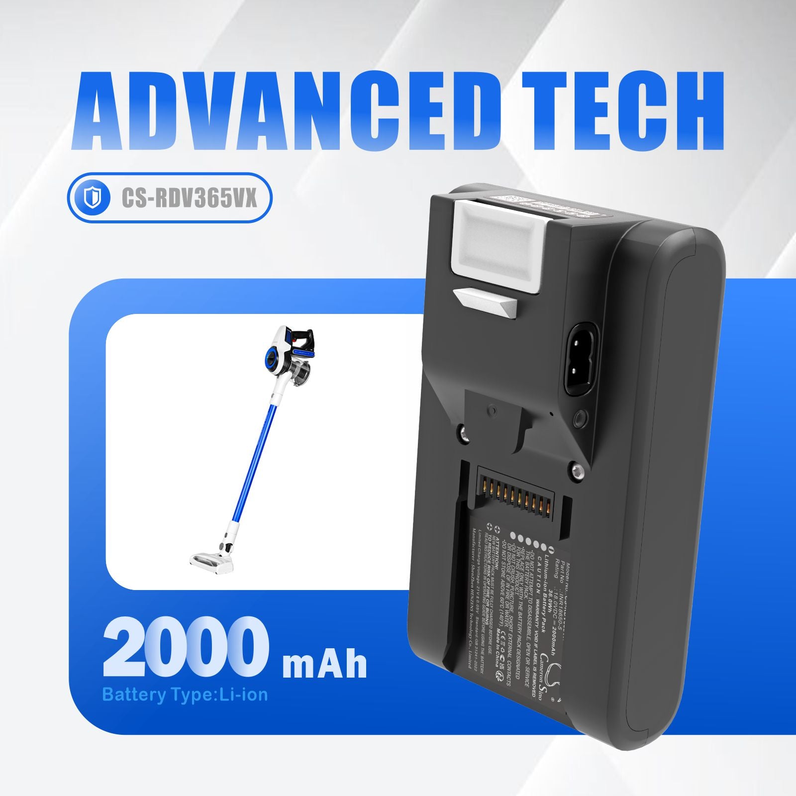 18V, Li-ion, 2000mAh, Battery fits Redmond RV-UR365, 36Wh Vacuum Cameron Sino Technology Limited