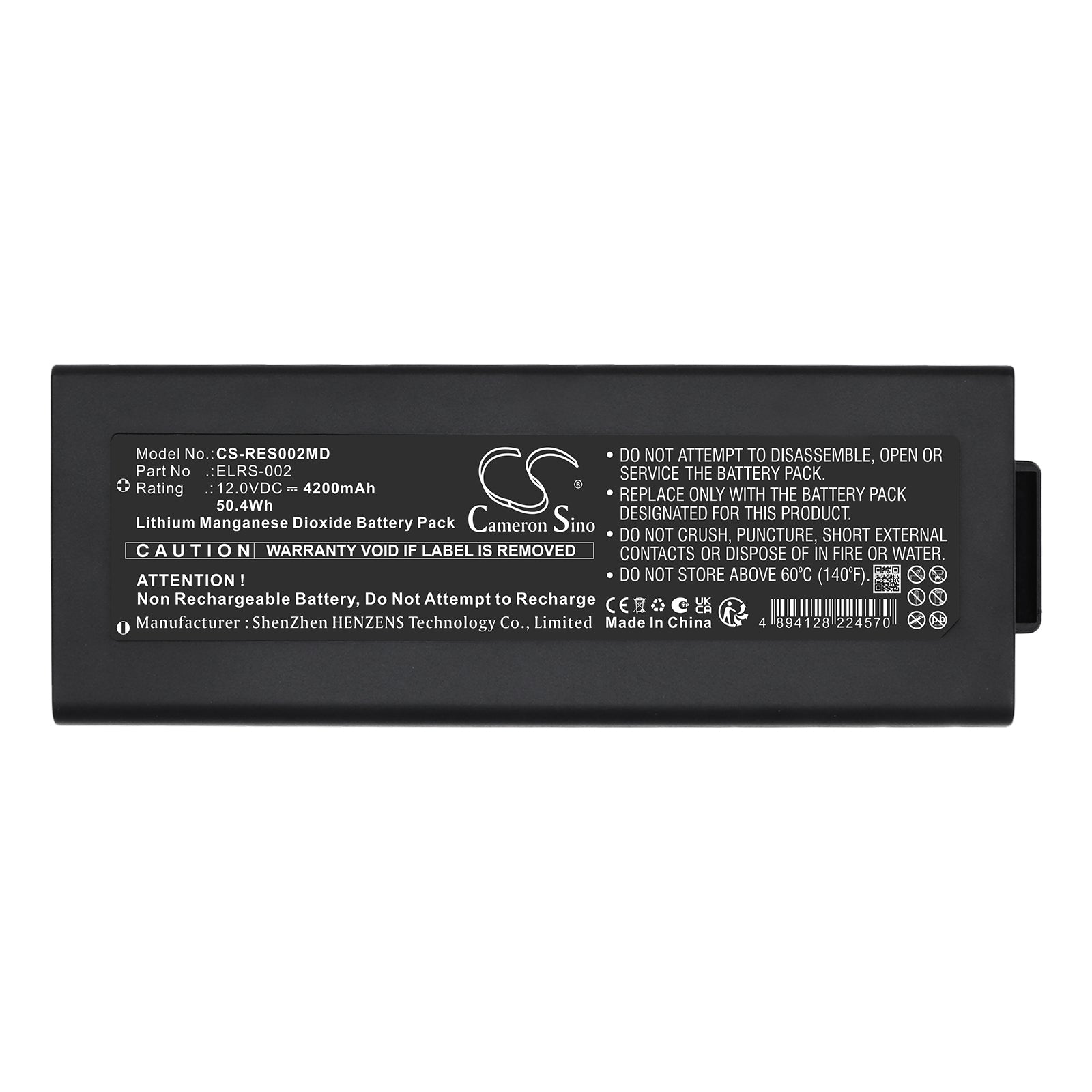 12V, Li-MnO2, 4200mAh, Battery fits Progetti Rescue Sam Defibrillator, 50.4Wh Medical Cameron Sino Technology Limited