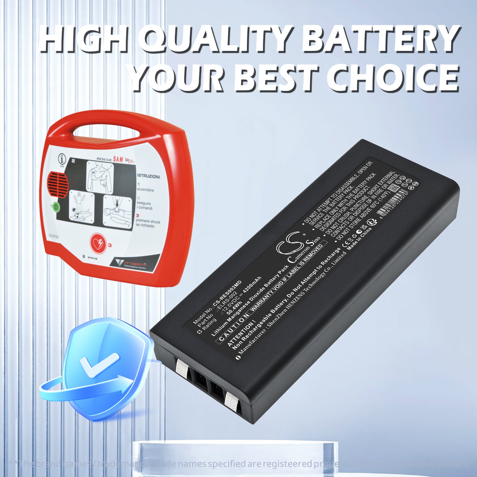 12V, Li-MnO2, 4200mAh, Battery fits Progetti Rescue Sam Defibrillator, 50.4Wh Medical Cameron Sino Technology Limited