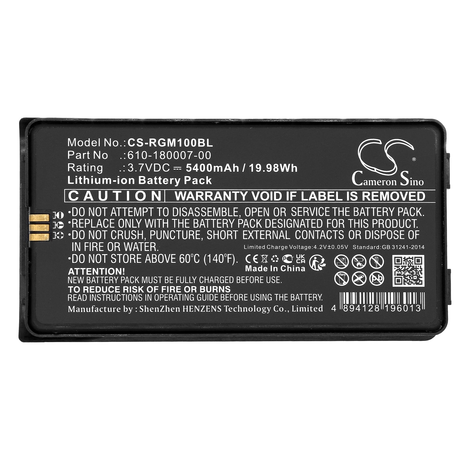 Li-ion, Barcode Scanner Battery fits Rgis 610-190040, Rm-1, 3.7V, 5400mAh Barcode Scanner Cameron Sino Technology Limited