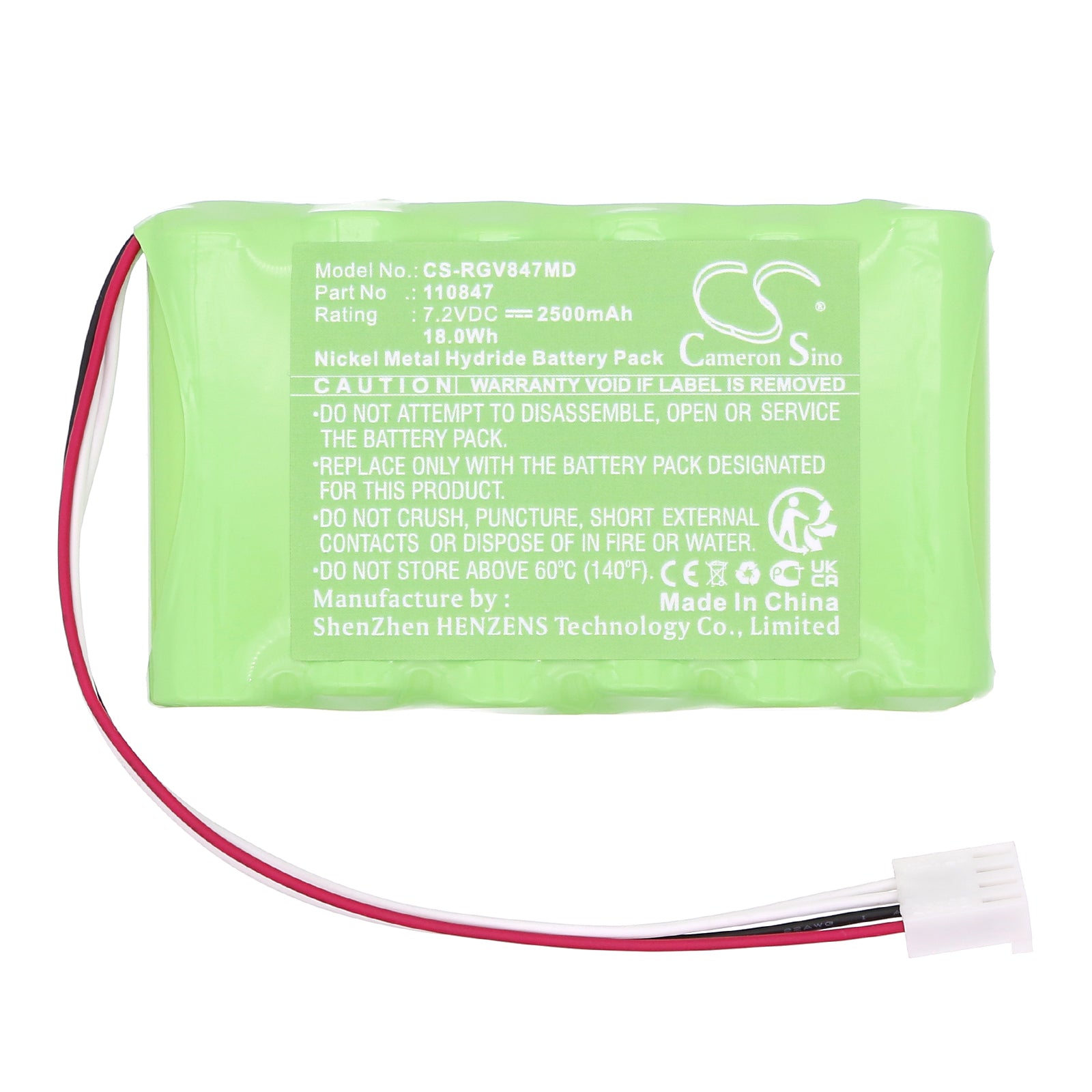7.2V, Ni-MH, 2500mAh, Battery fits Rigel Uni-Sim Vital Signs Simulator, 18Wh Medical Cameron Sino Technology Limited