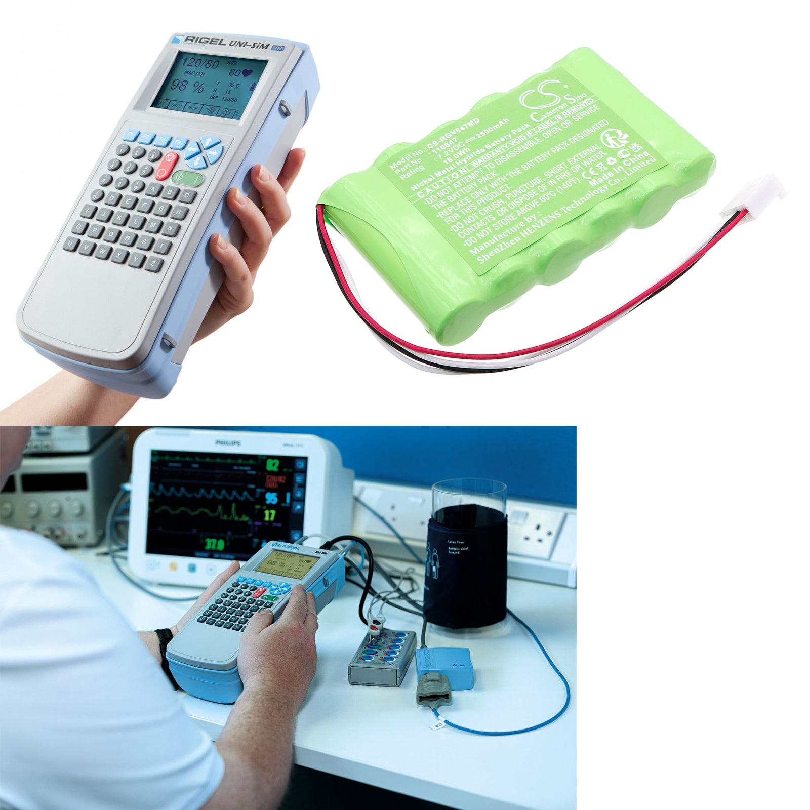 7.2V, Ni-MH, 2500mAh, Battery fits Rigel Uni-Sim Vital Signs Simulator, 18Wh Medical Cameron Sino Technology Limited
