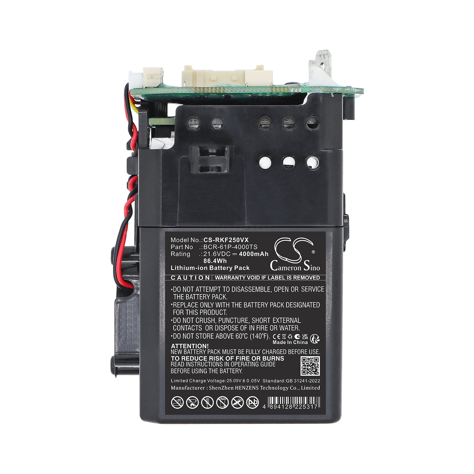 21.6V, Li-ion, 4000mAh, Battery fits Roborock F25, F25 LT, 86.4Wh Vacuum Cameron Sino Technology Limited