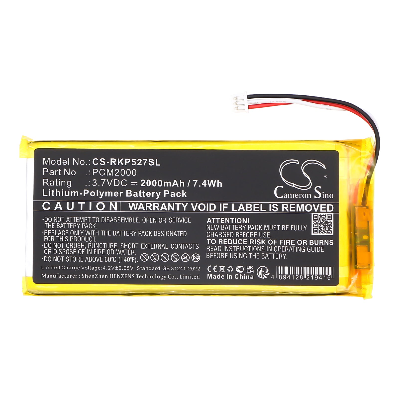 Ring 5AT2S7 Alarm Keypad Battery 2000mAh 3.7V Alarm System Cameron Sino Technology Limited