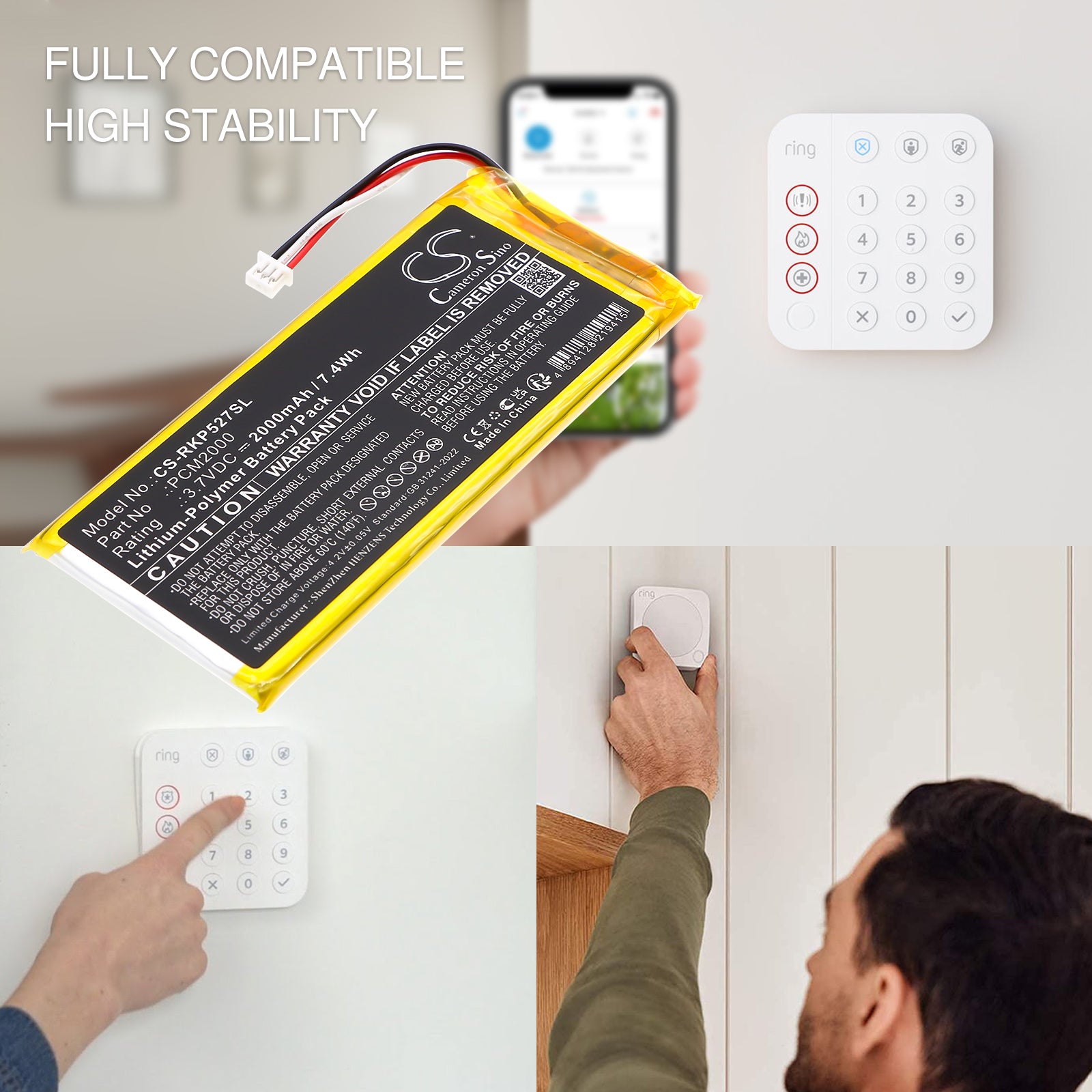 Ring 5AT2S7 Alarm Keypad Battery 2000mAh 3.7V Alarm System Cameron Sino Technology Limited