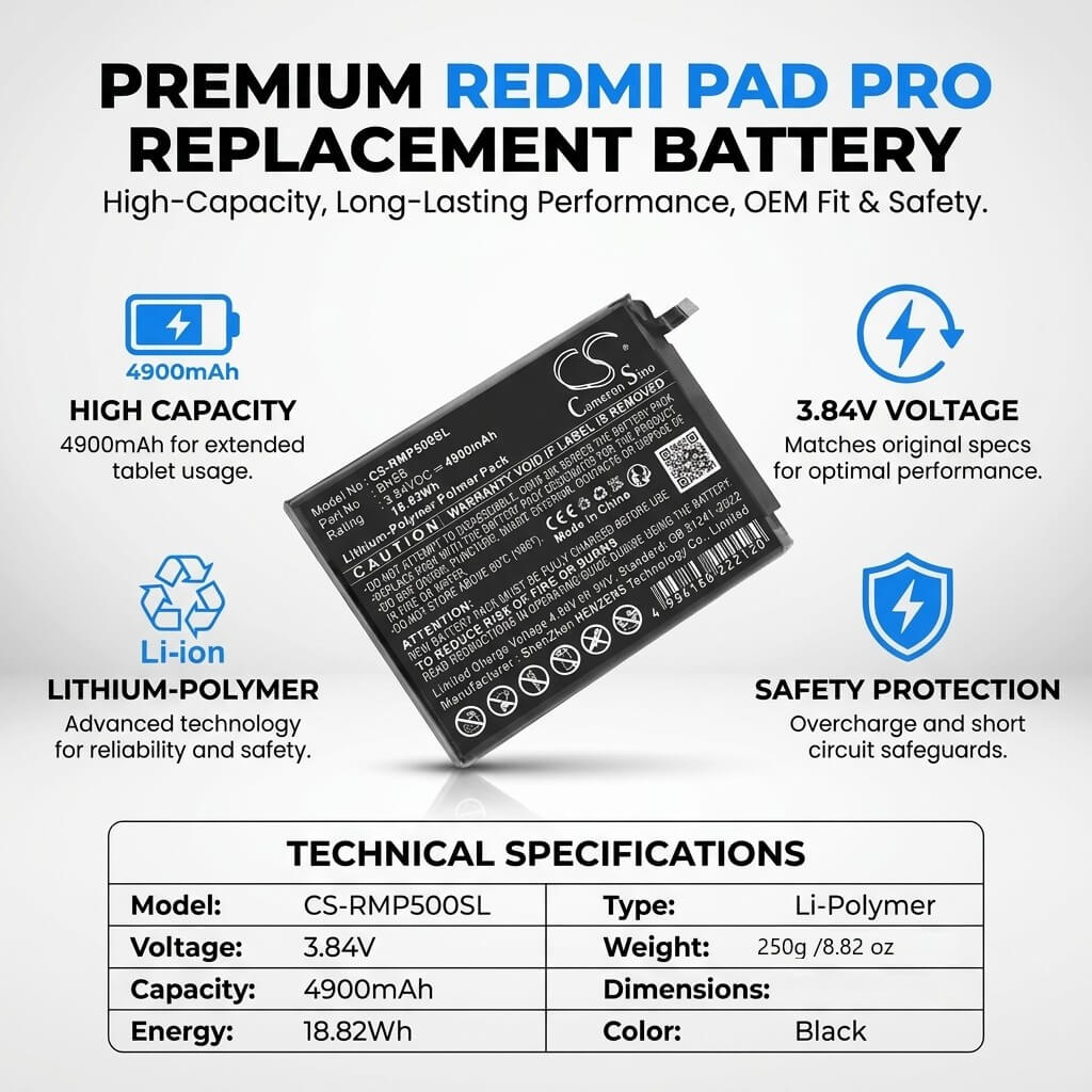 Redmi Pad Pro Battery 4900mAh Li Polymer 3.84V Tablet Cameron Sino Technology Limited