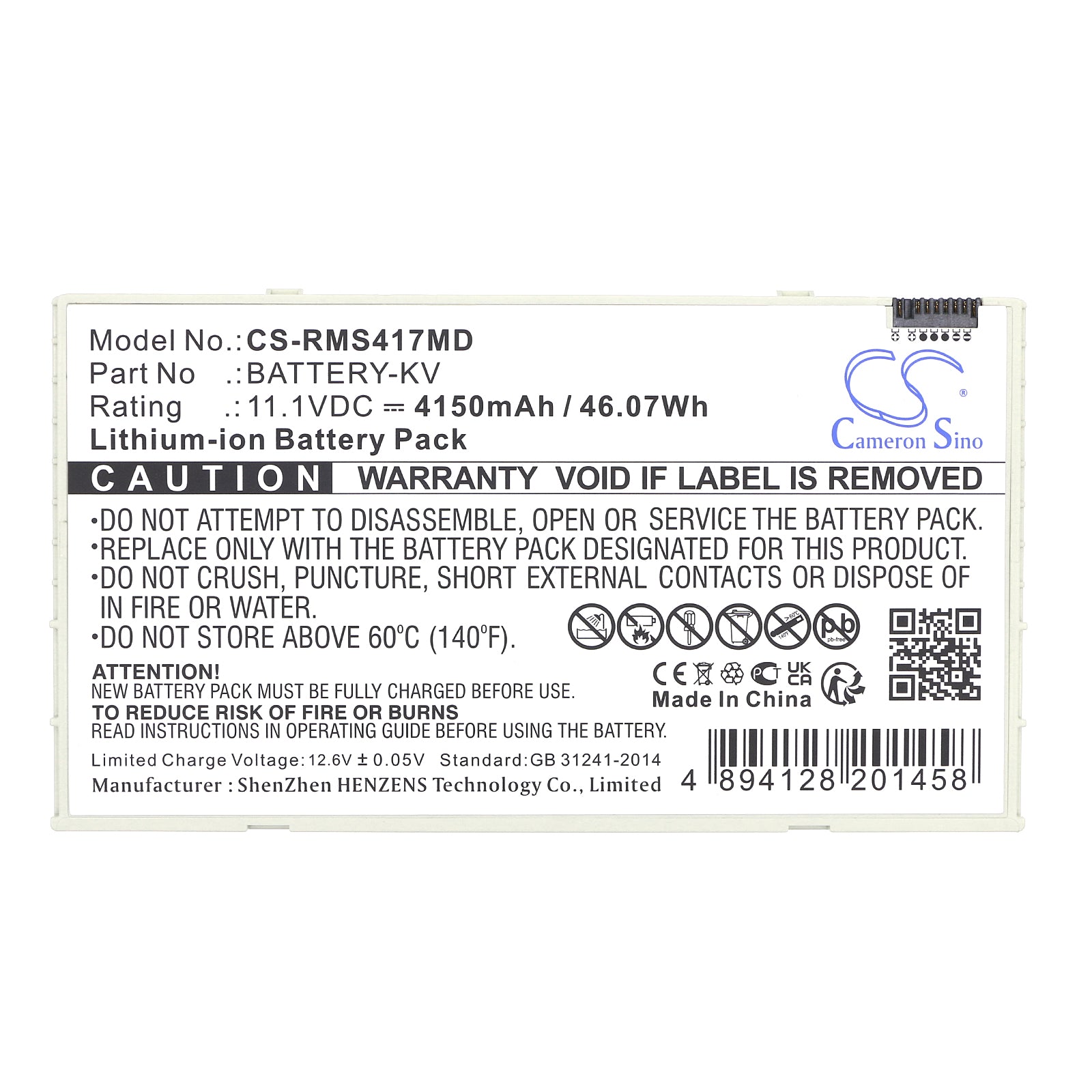 Li-ion, Medical Battery fits Iray Mars1417v, Mars1417v Flat Panel Detector, 11.1V, 4150mAh Medical Cameron Sino Technology Limited