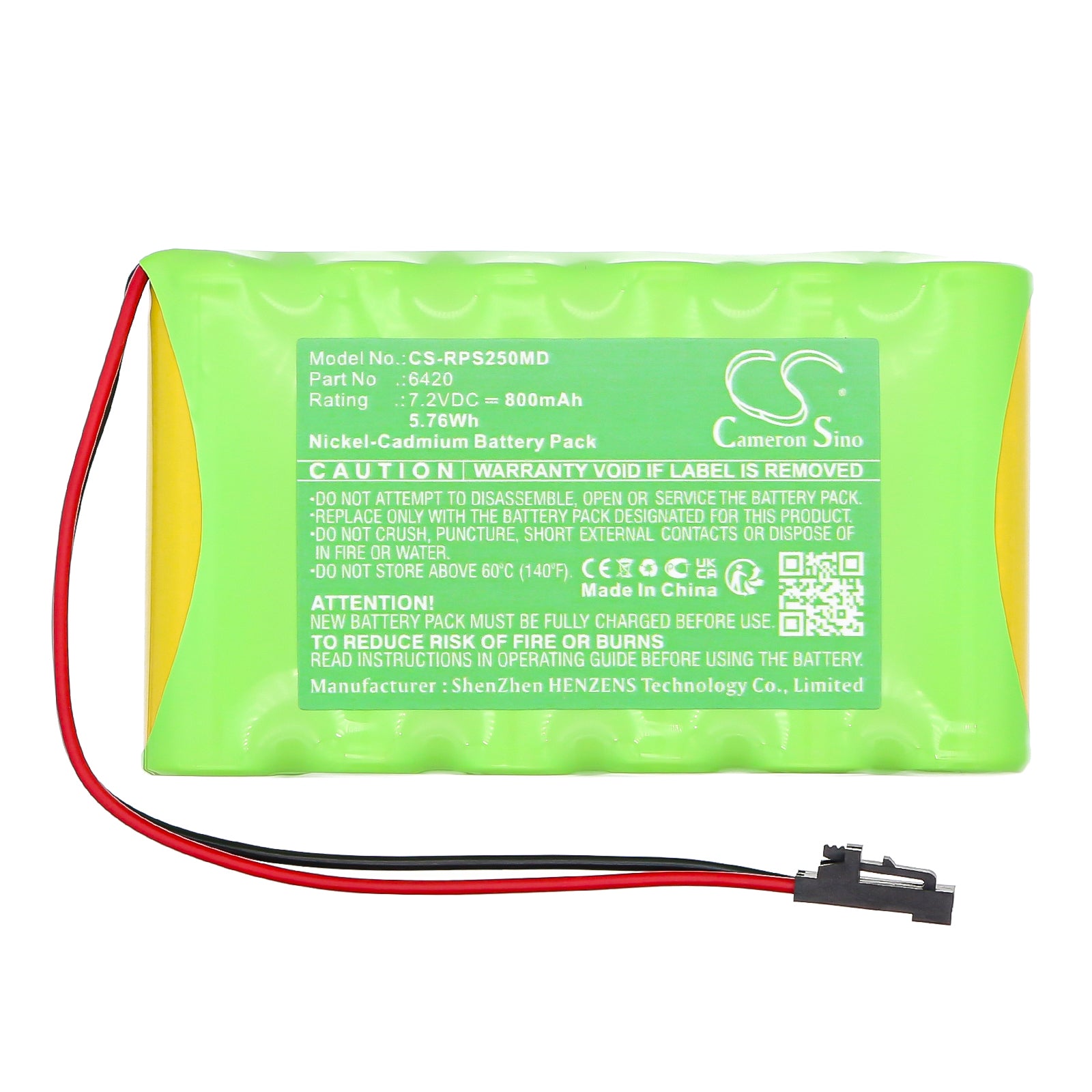 7.2V, Ni-CD, 800mAh, Battery fits Respironics 2500 Smart Recorder, 5.76Wh Medical Cameron Sino Technology Limited