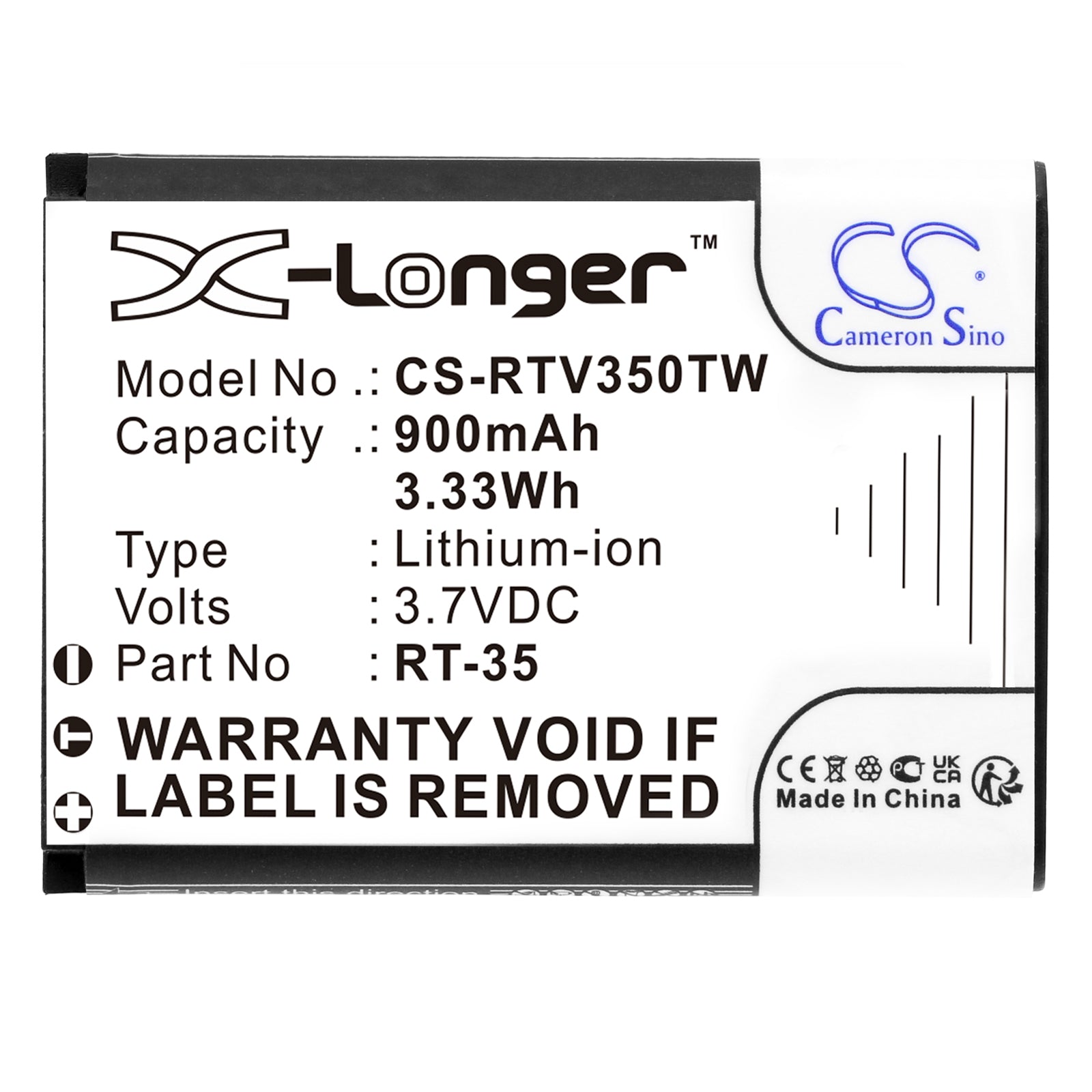 Li-ion, Two-Way Radio Battery fits Retevis Rt35, 3.7V, 900mAh Two-Way Radio Cameron Sino Technology Limited