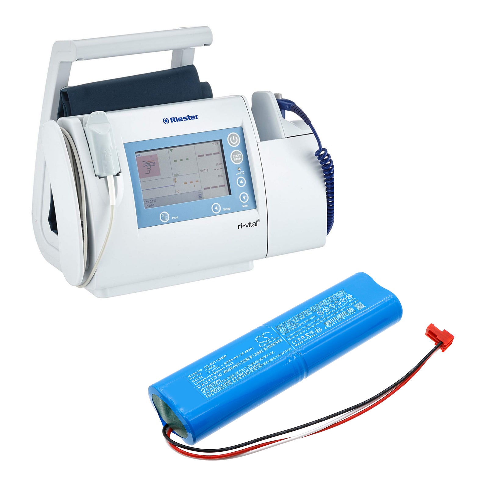 7.4V, Li-ion, 5200mAh, Battery fits Riester 12674, Ri-Vital, 38.48Wh Medical Cameron Sino Technology Limited