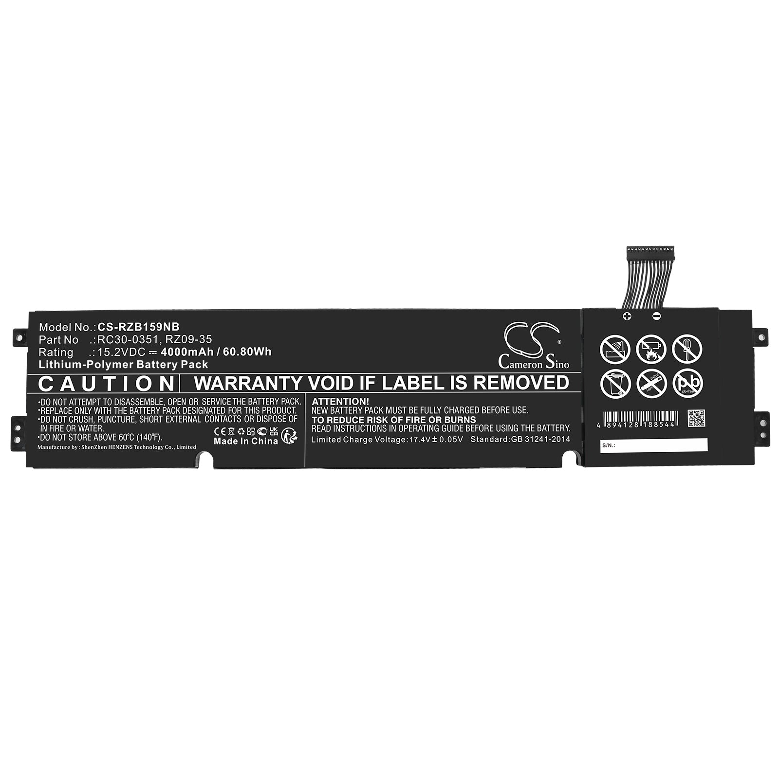 Li-Polymer, Notebook, Laptop Battery fits Razer Blade 15 Base, Rz09-0369x, 15.2V, 4000mAh Notebook, Laptop Cameron Sino Technology Limited
