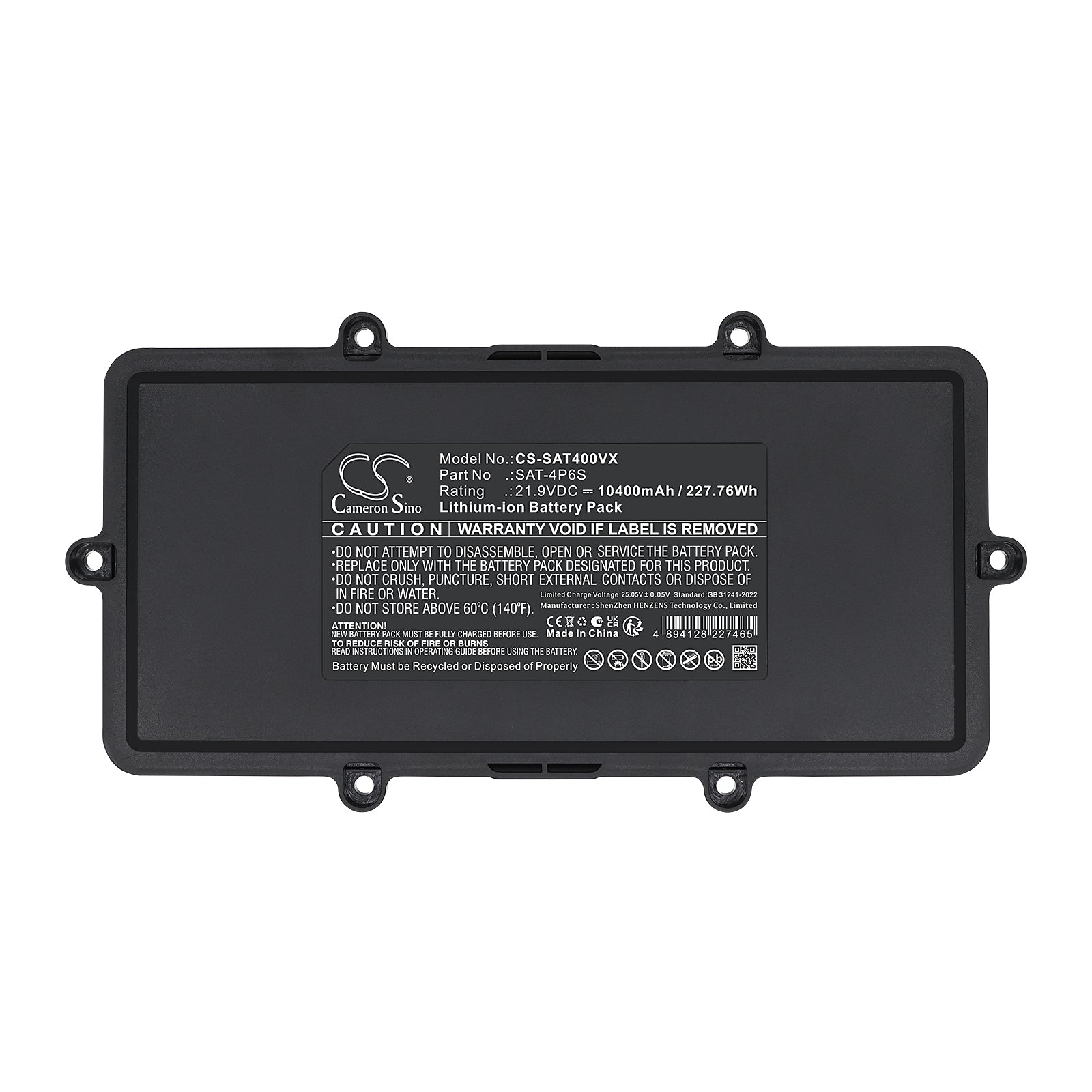 21.9V, Li-ion, 10400mAh, Battery fits Seauto Shark, Shark Cordless Robotic Pool Vacuum Cleaner, 227.76Wh Robotic Pool Cleaner Cameron Sino Technology Limited