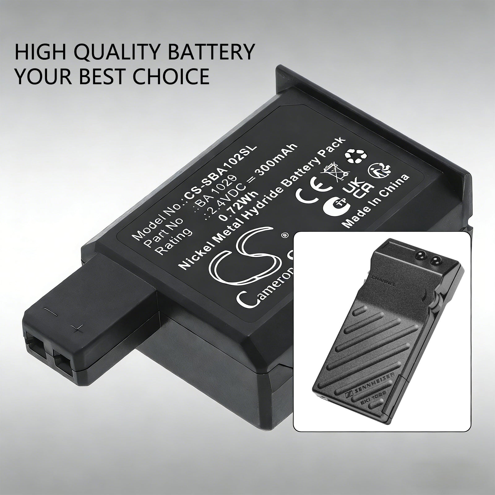 2.4V, Ni-MH, 300mAh, Battery fits Sennheiser EKI1029, Receiver EKI 1029, 0.72Wh Transmitters & Receiver Cameron Sino Technology Limited
