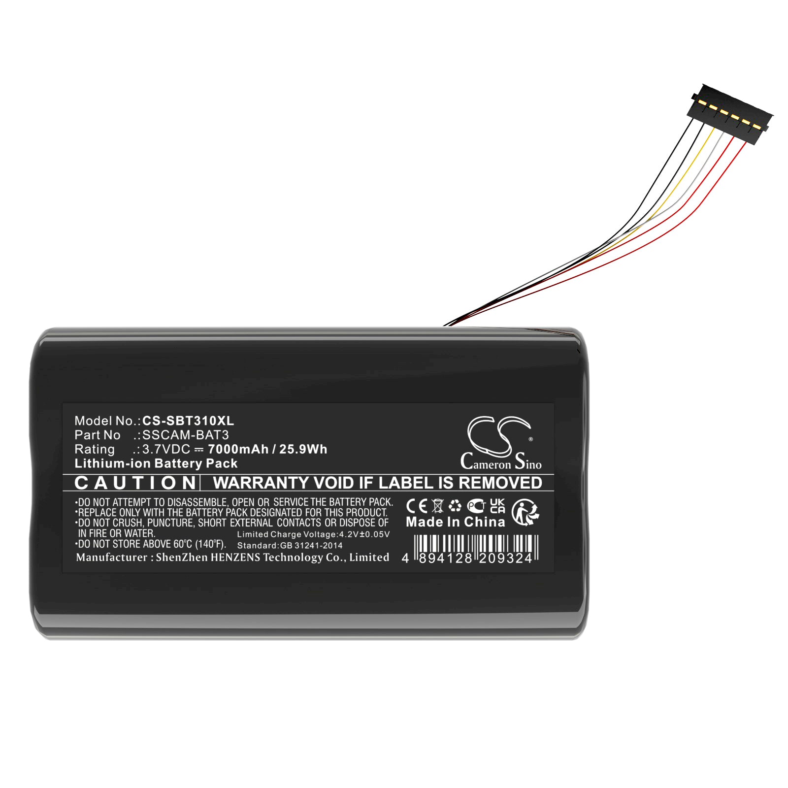 Li-ion, Home Security Camera Battery fits Simplisafe Simplisafe, 3.7V, 7000mAh Home Security Camera Cameron Sino Technology Limited