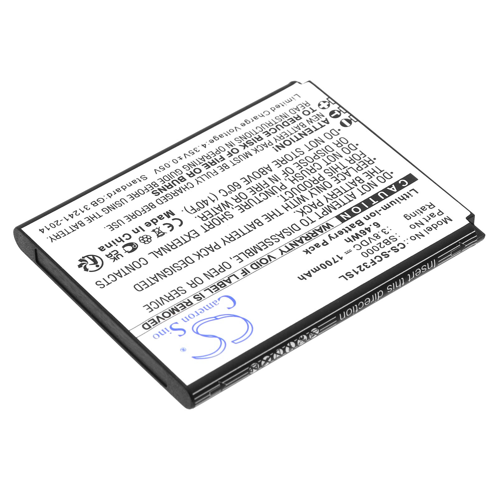 Li-ion, Mobile, SmartPhone Battery fits Schok Flip Sc3218b, Flip Sc3218t, 3.8V, 1700mAh Mobile, SmartPhone Cameron Sino Technology Limited