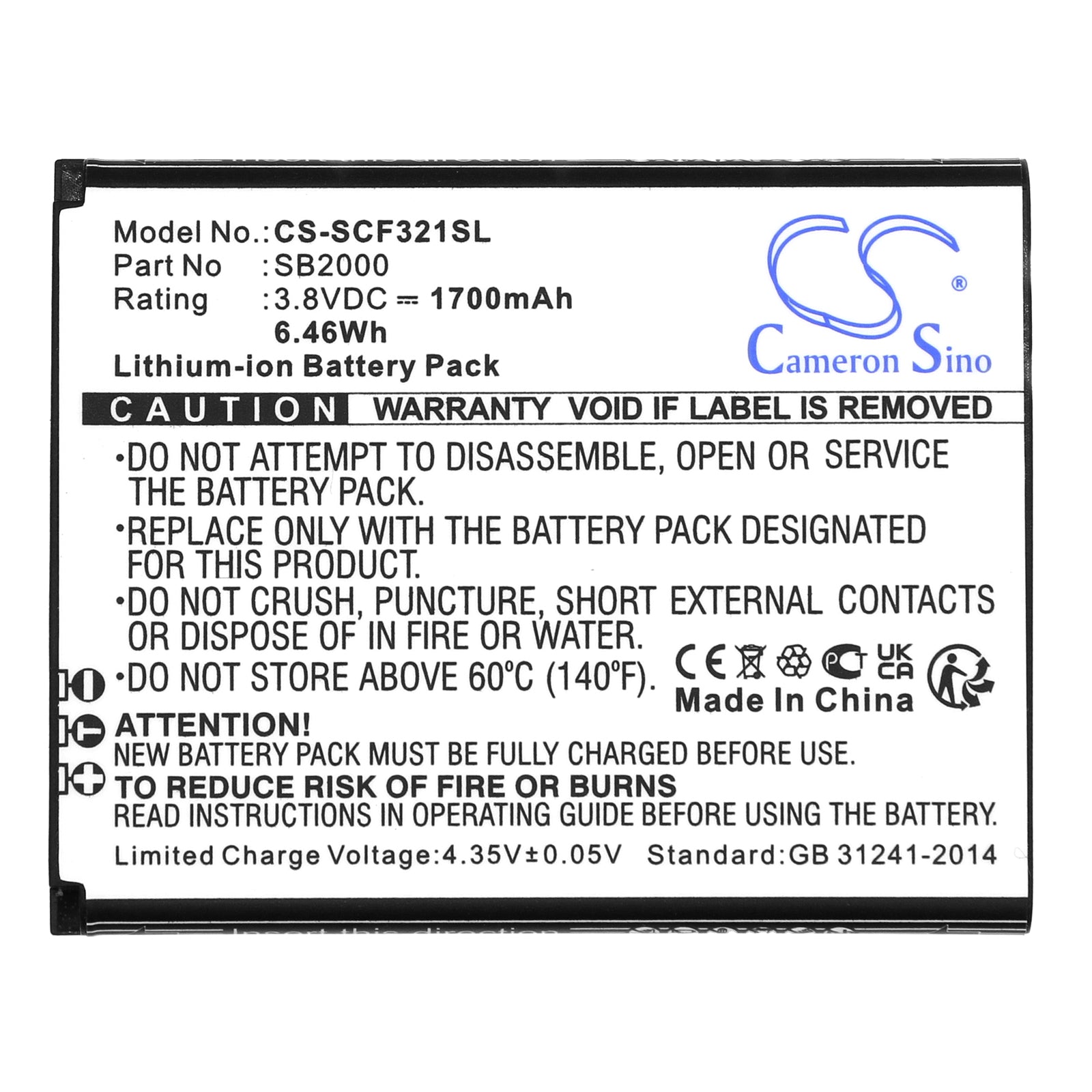 Li-ion, Mobile, SmartPhone Battery fits Schok Flip Sc3218b, Flip Sc3218t, 3.8V, 1700mAh Mobile, SmartPhone Cameron Sino Technology Limited