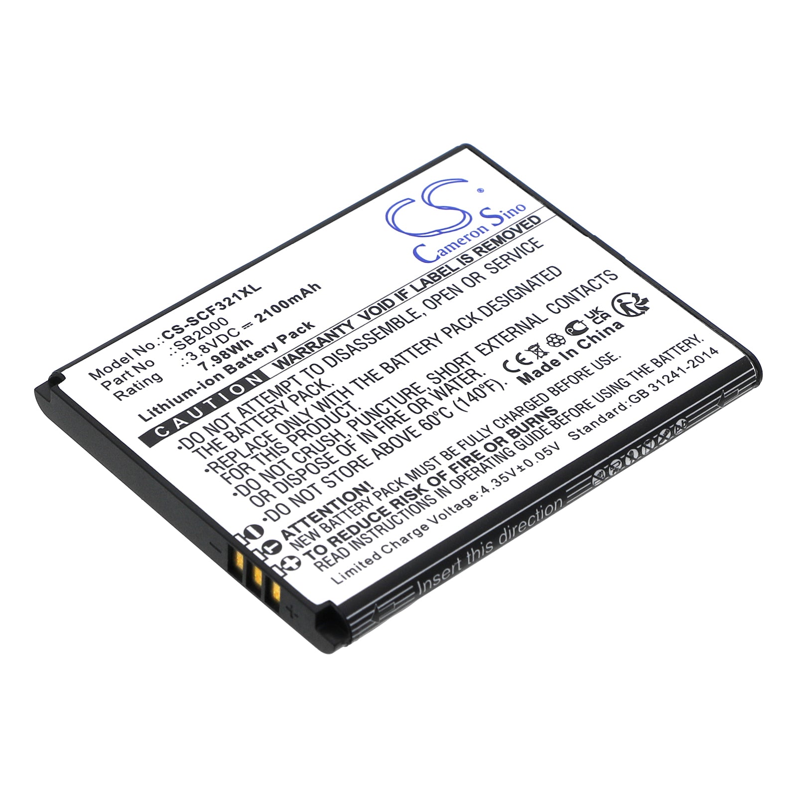 Li-ion, Mobile, SmartPhone Battery fits Schok Flip Sc3218b, Flip Sc3218t, 3.8V, 2100mAh Mobile, SmartPhone Cameron Sino Technology Limited