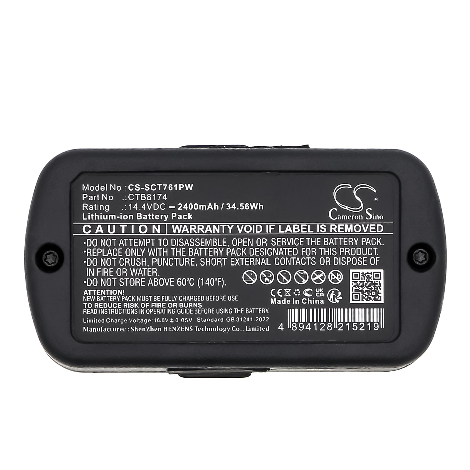 14.4V, Li-ion, 2400mAh, Battery fits Snap-on CT761, CTPP761, 34.56Wh Power Tools Cameron Sino Technology Limited