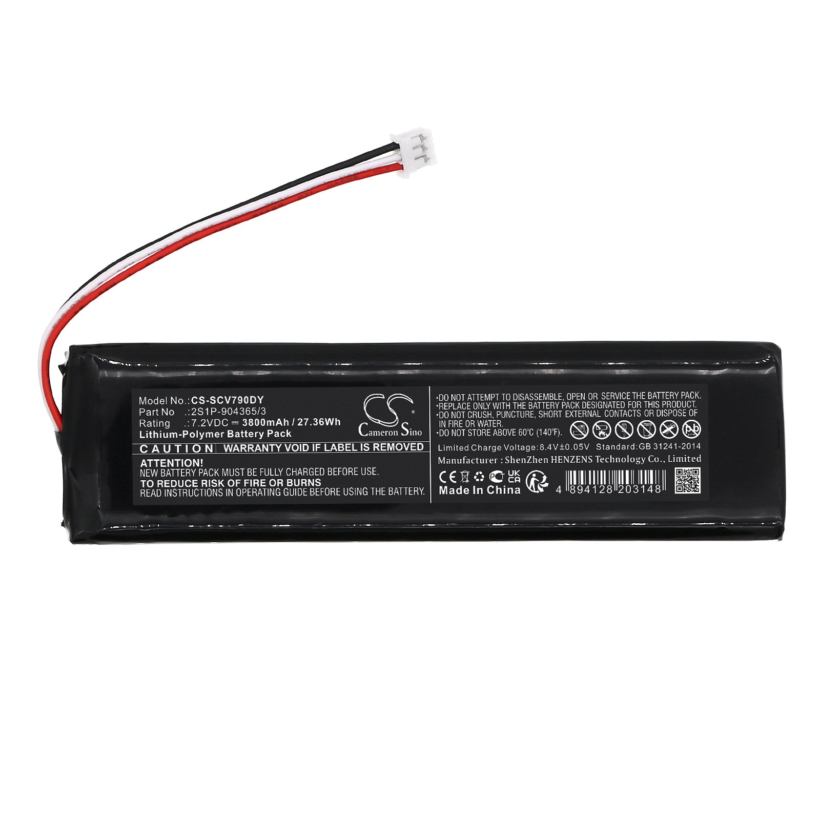 Li-Polymer, DVD Player Battery fits Sencor Spv7903t, Spv-7903t, 7.2V, 3800mAh DVD Player Cameron Sino Technology Limited