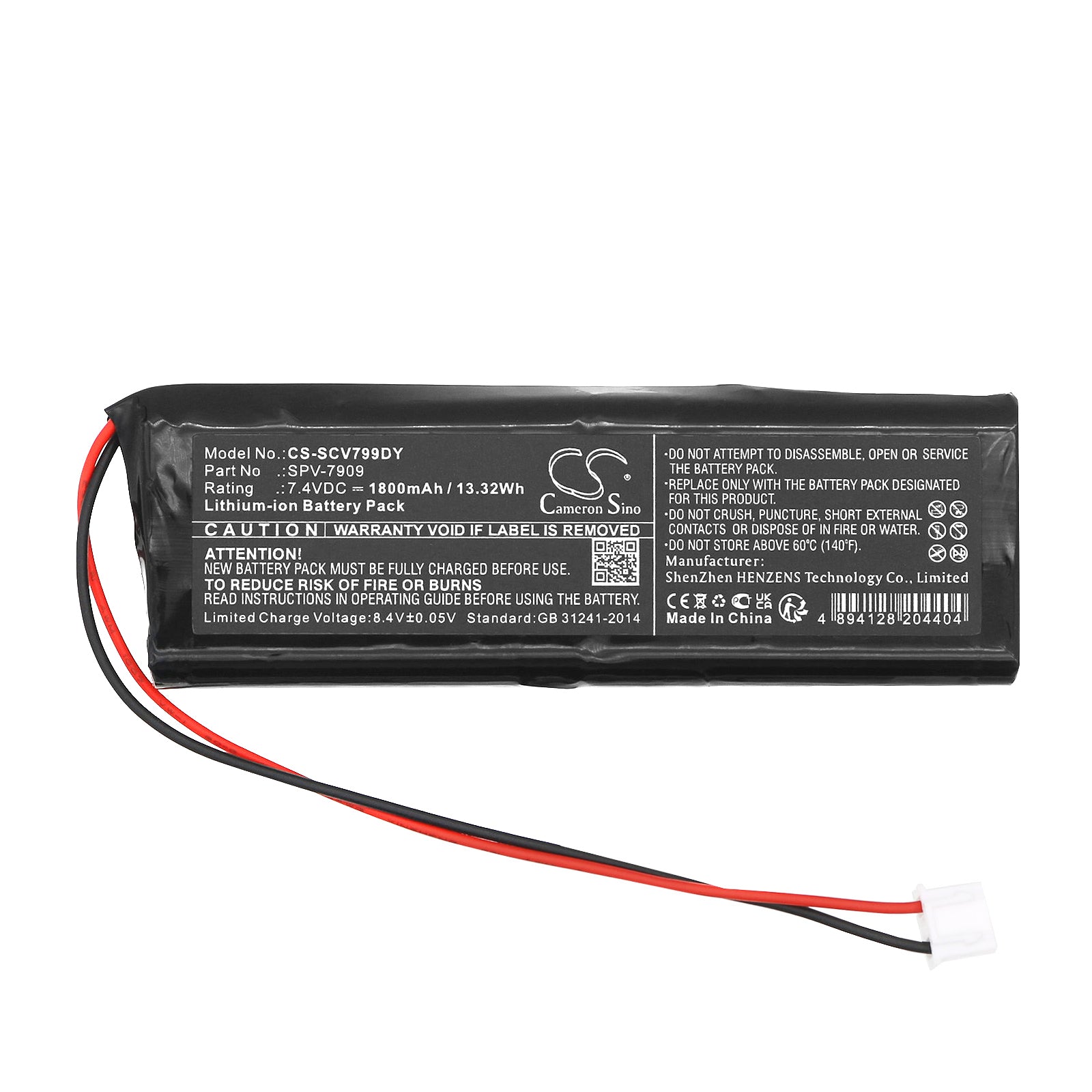 Li-ion, DVD Player Battery fits Sencor Spv7909, Spv-7909t, 7.4V, 1800mAh DVD Player Cameron Sino Technology Limited