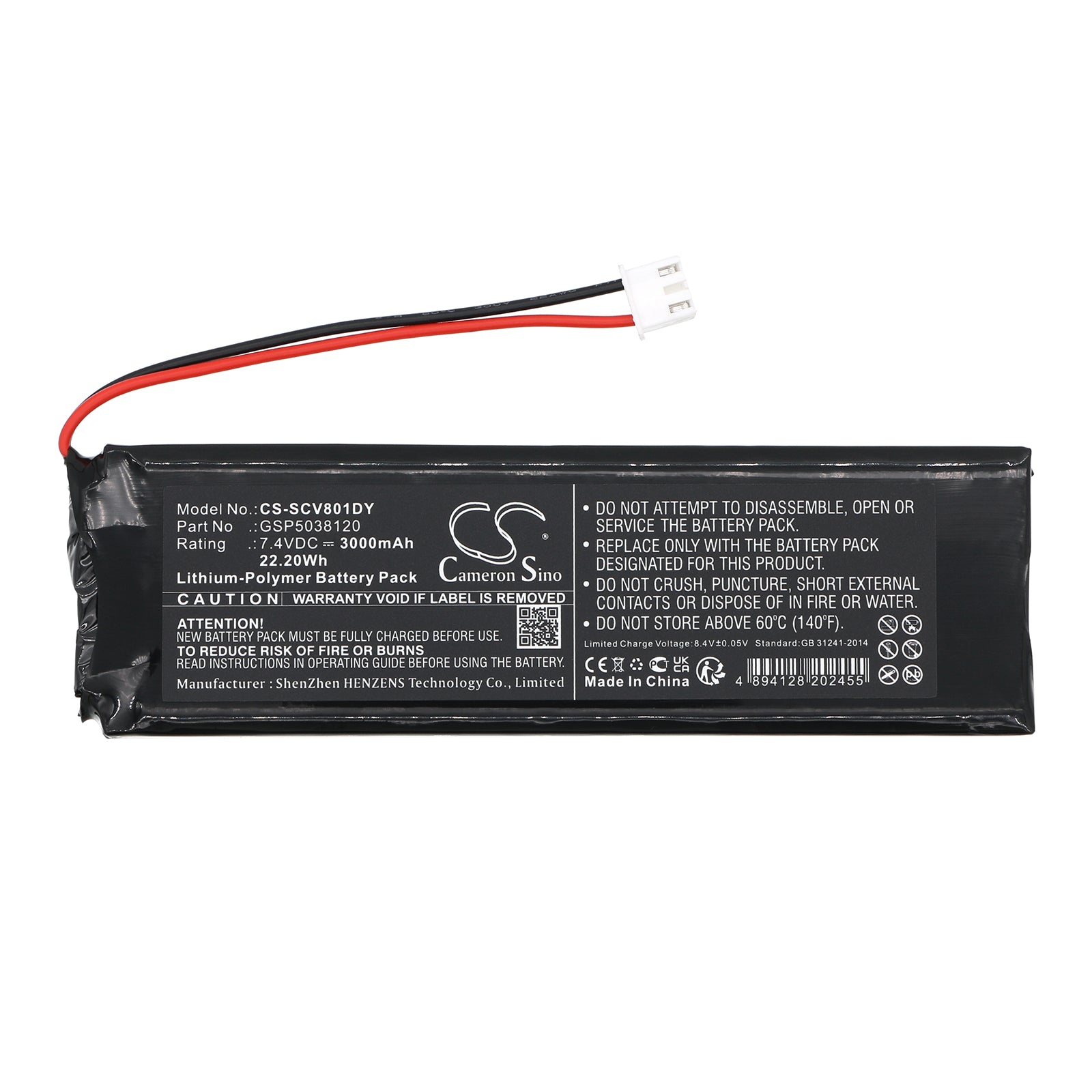 Li-Polymer, DVD Player Battery fits Sencor Spv8011t, Spv-8011t, 7.4V, 3000mAh DVD Player Cameron Sino Technology Limited