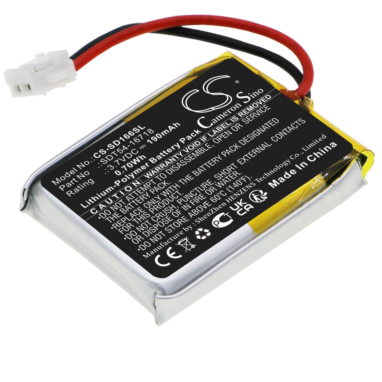 Li-Polymer, Dog Collar Battery fits Sportdog No Bark Collar Sbc-10, Sdt54-16683, 3.7V, 190mAh Dog Collar Cameron Sino Technology Limited