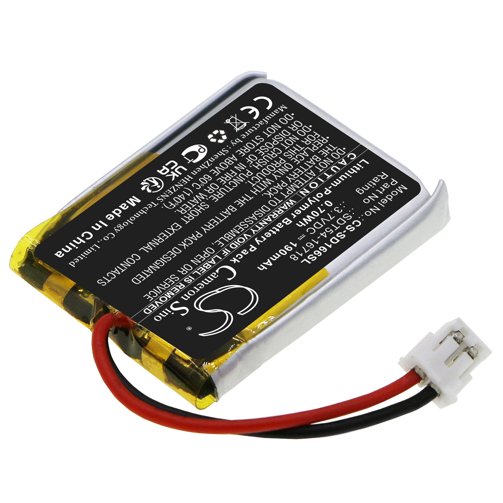 Li-Polymer, Dog Collar Battery fits Sportdog No Bark Collar Sbc-10, Sdt54-16683, 3.7V, 190mAh Dog Collar Cameron Sino Technology Limited