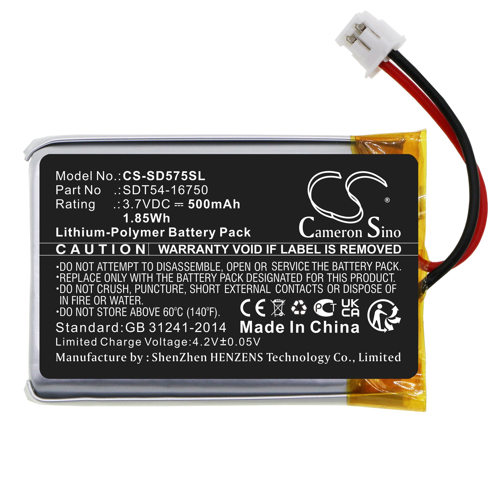 Li-Polymer, Dog Collar Battery fits Sportdog Sd-575, Sd-575e, 3.7V, 500mAh Dog Collar Cameron Sino Technology Limited