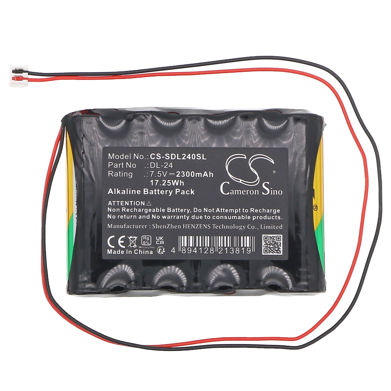 7.5V, Alkaline, 2300mAh, Battery fits DoorLock DL-24, 17.25Wh Door Lock Cameron Sino Technology Limited