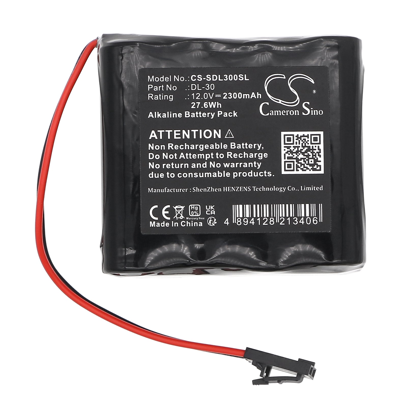 12V, Alkaline, 2300mAh, Battery fits Locknetics K380-001, 27.6Wh Door Lock Cameron Sino Technology Limited