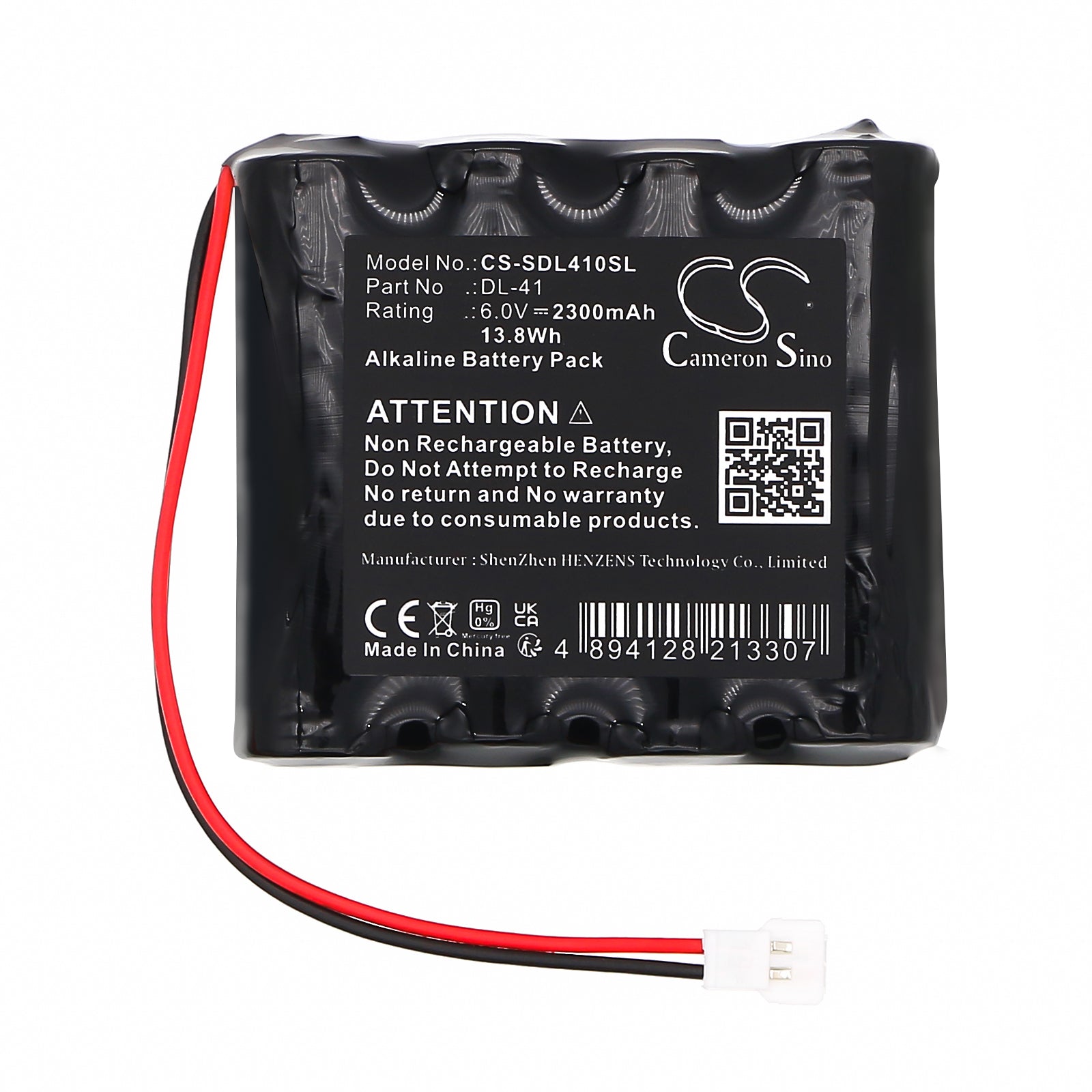 6V, Alkaline, 2300mAh, Battery fits DoorLock DL-41, 13.8Wh Door Lock Cameron Sino Technology Limited